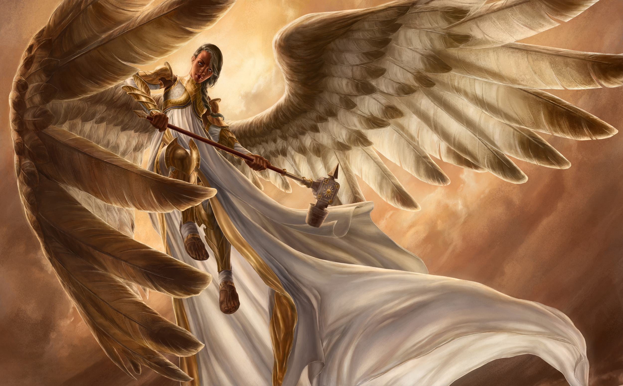 658271 скачать картинку ангельский воин, игры, магия: сбор, броня, фантастика, оружие, крылья - обои и заставки бесплатно