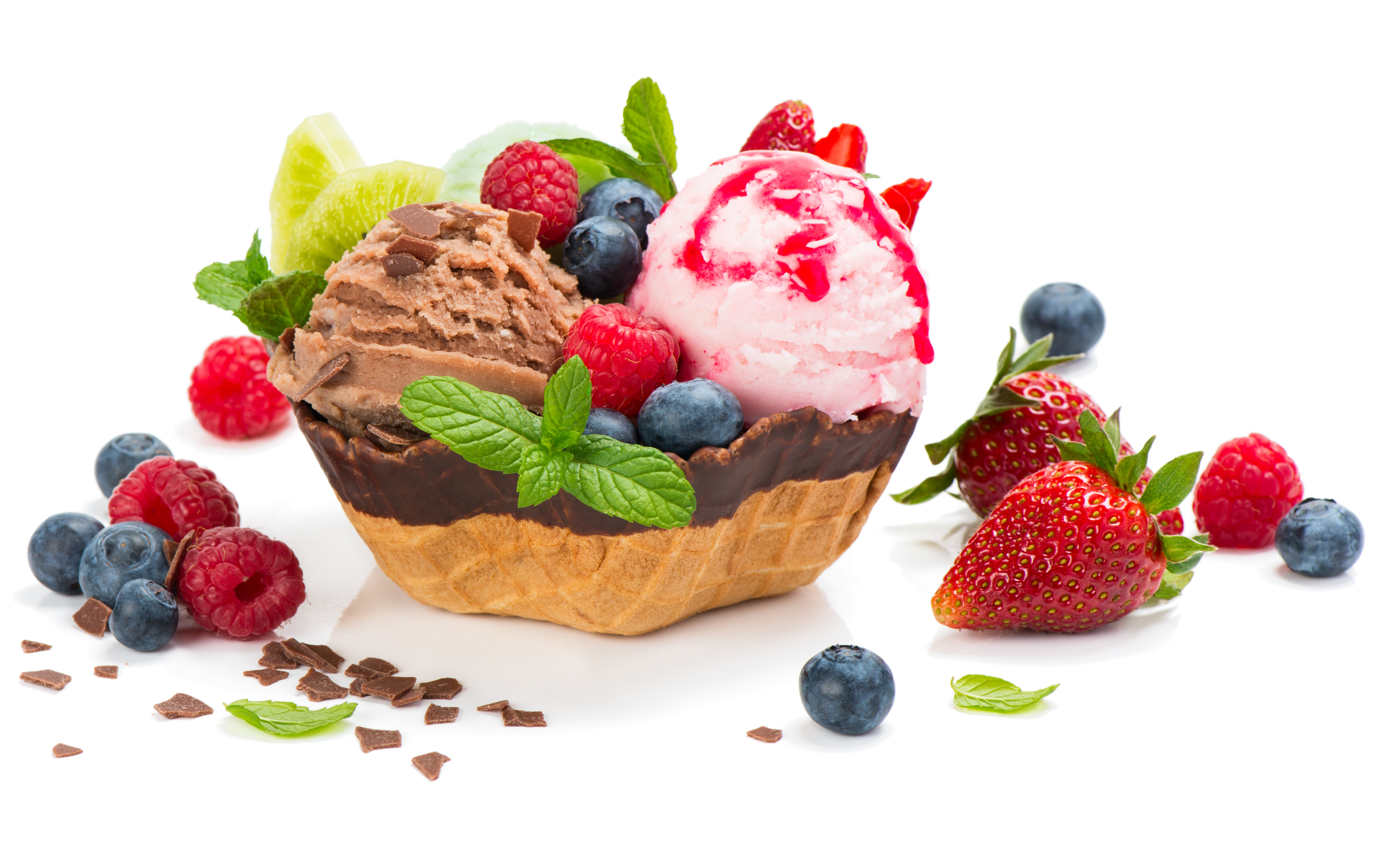 858238 завантажити картинку морозиво, харчування, ягода, чорниця, фрукти, малина, полуниця, солодощі, вафля - шпалери і заставки безкоштовно
