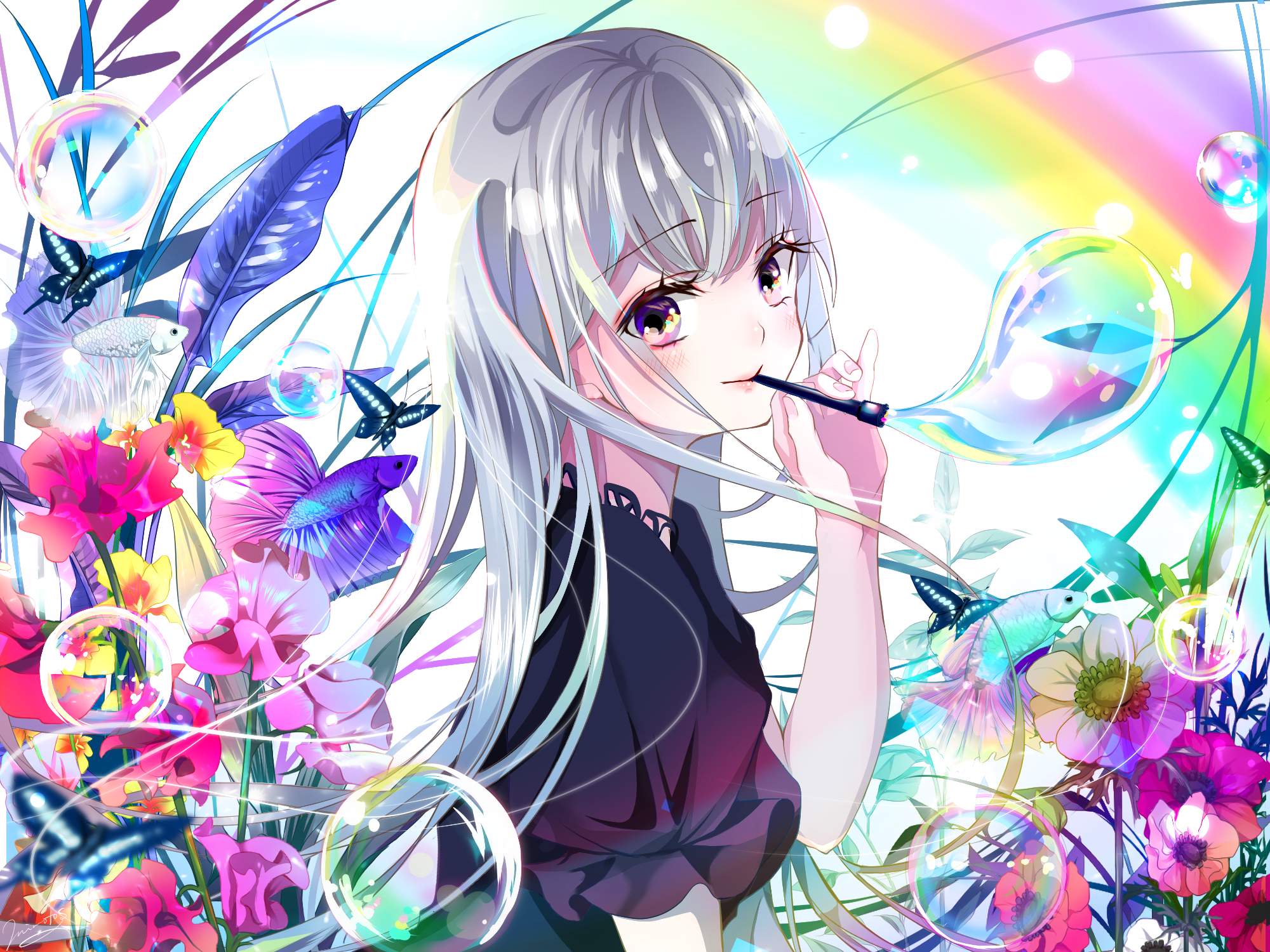 Download mobile wallpaper Anime, Girl, Bubble, White Hair for free.