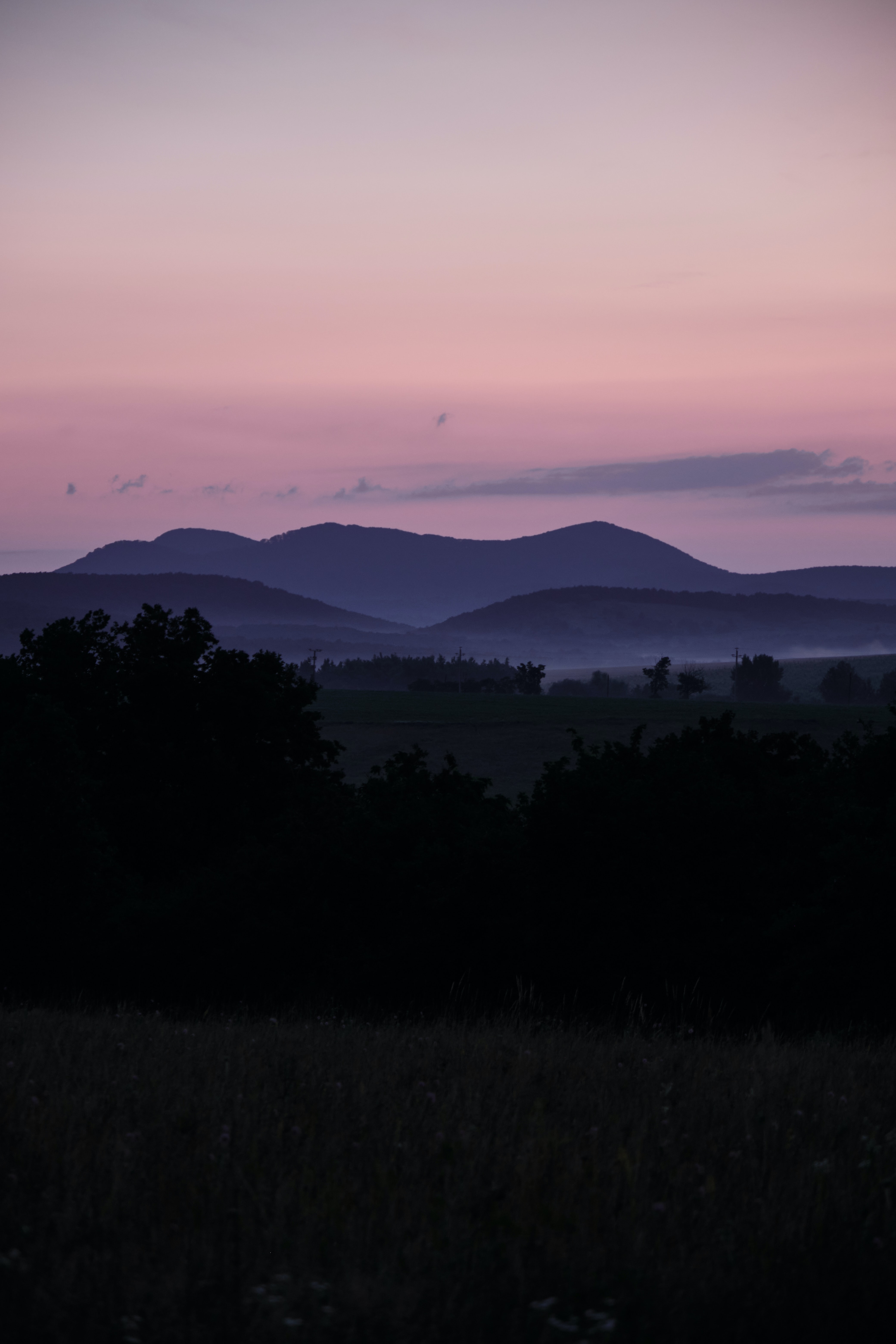 Download mobile wallpaper Bush, Dusk, Hills, Evening, Twilight, Sky, Nature for free.