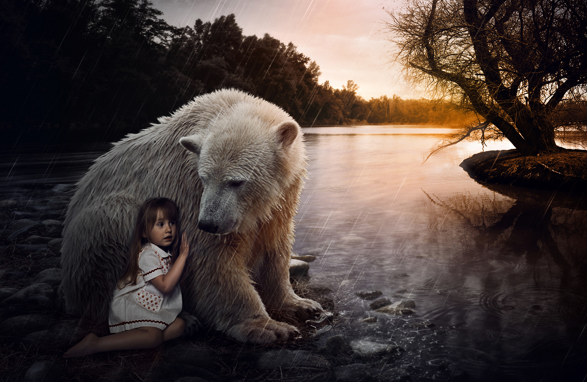 Download mobile wallpaper Fantasy, Child, Polar Bear, Manipulation, Little Girl for free.
