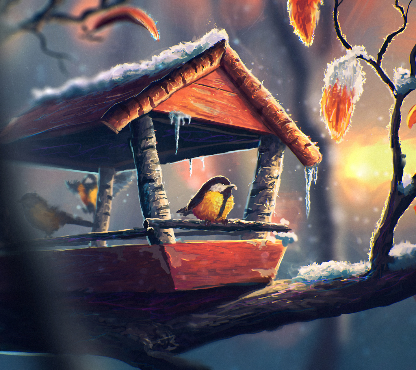 Free download wallpaper Snow, Bird, Painting, Artistic on your PC desktop