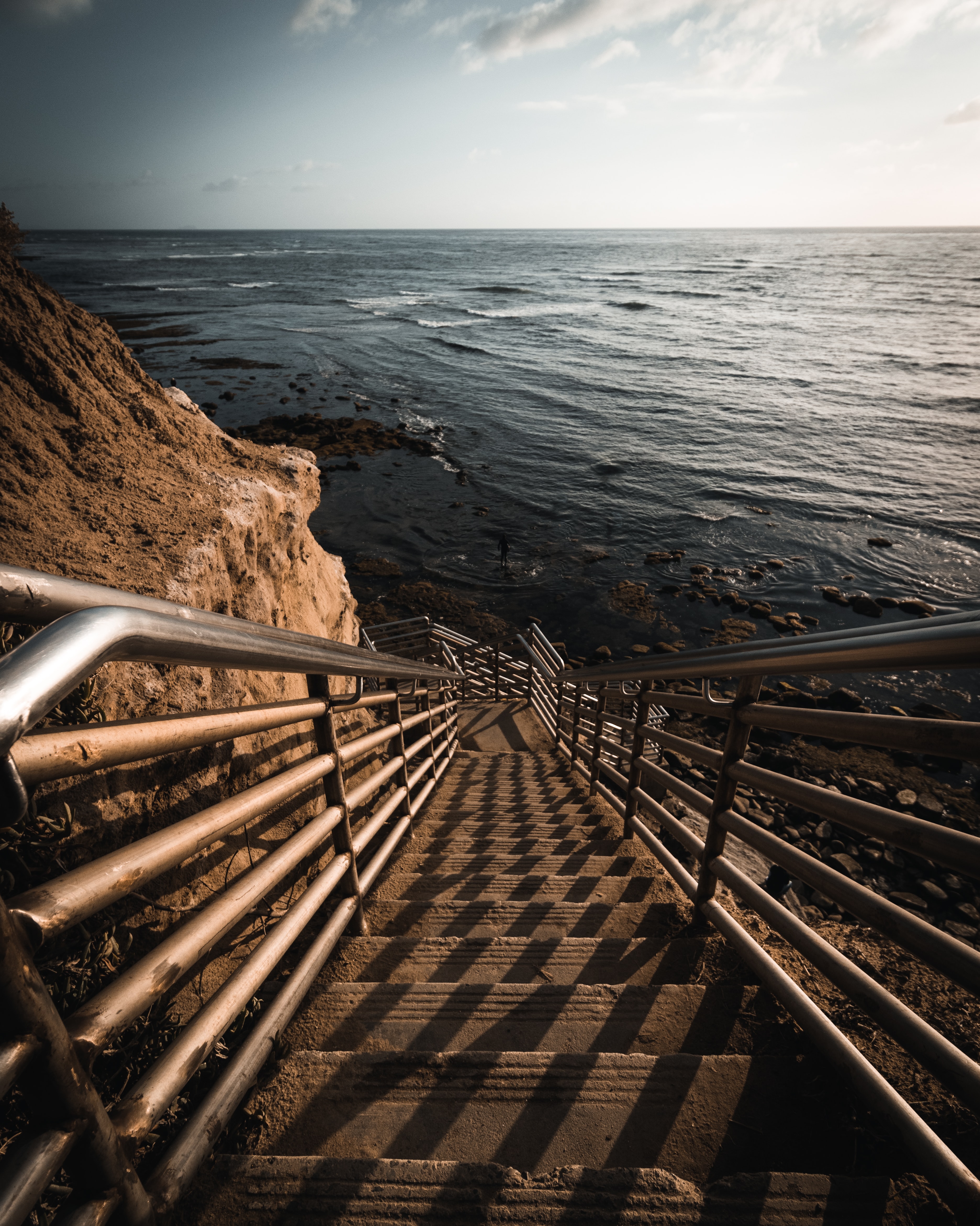 nature, sea, rock, stairs, ladder, descent
