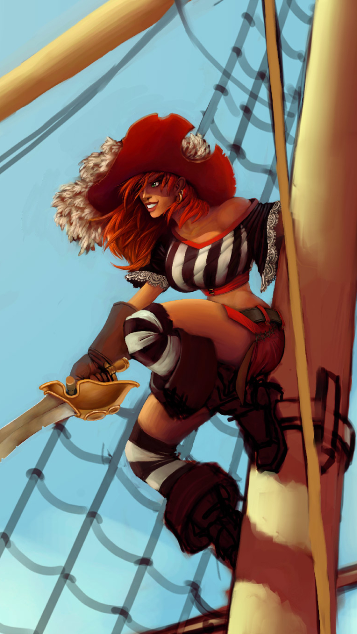 Download mobile wallpaper Fantasy, Redhead, Pirate for free.