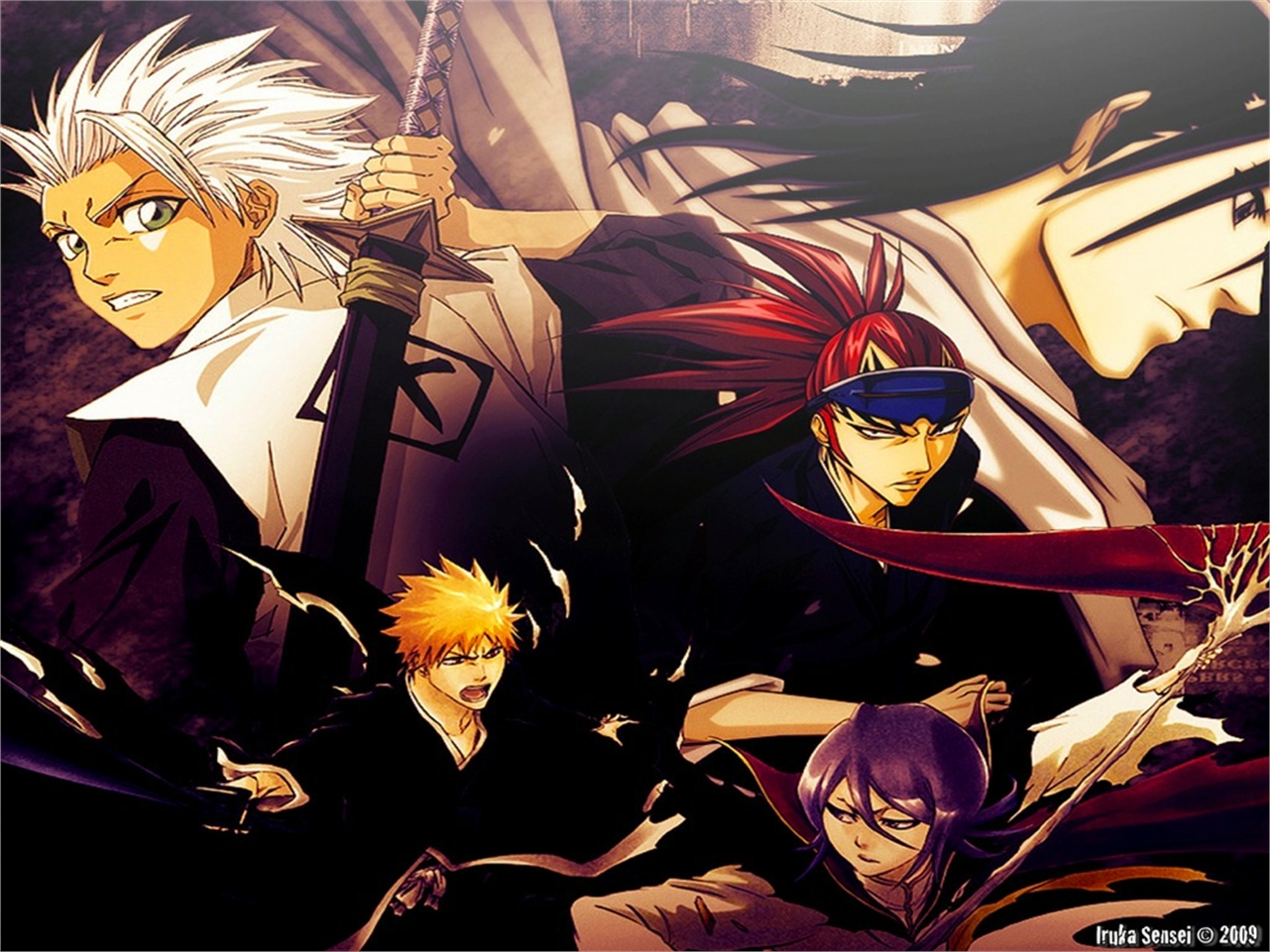 Handy-Wallpaper Bleach, Animes, Renji Abarai, Ichigo Kurosaki, Byakuya Kuchiki, Tōshirō Hitsugaya kostenlos herunterladen.