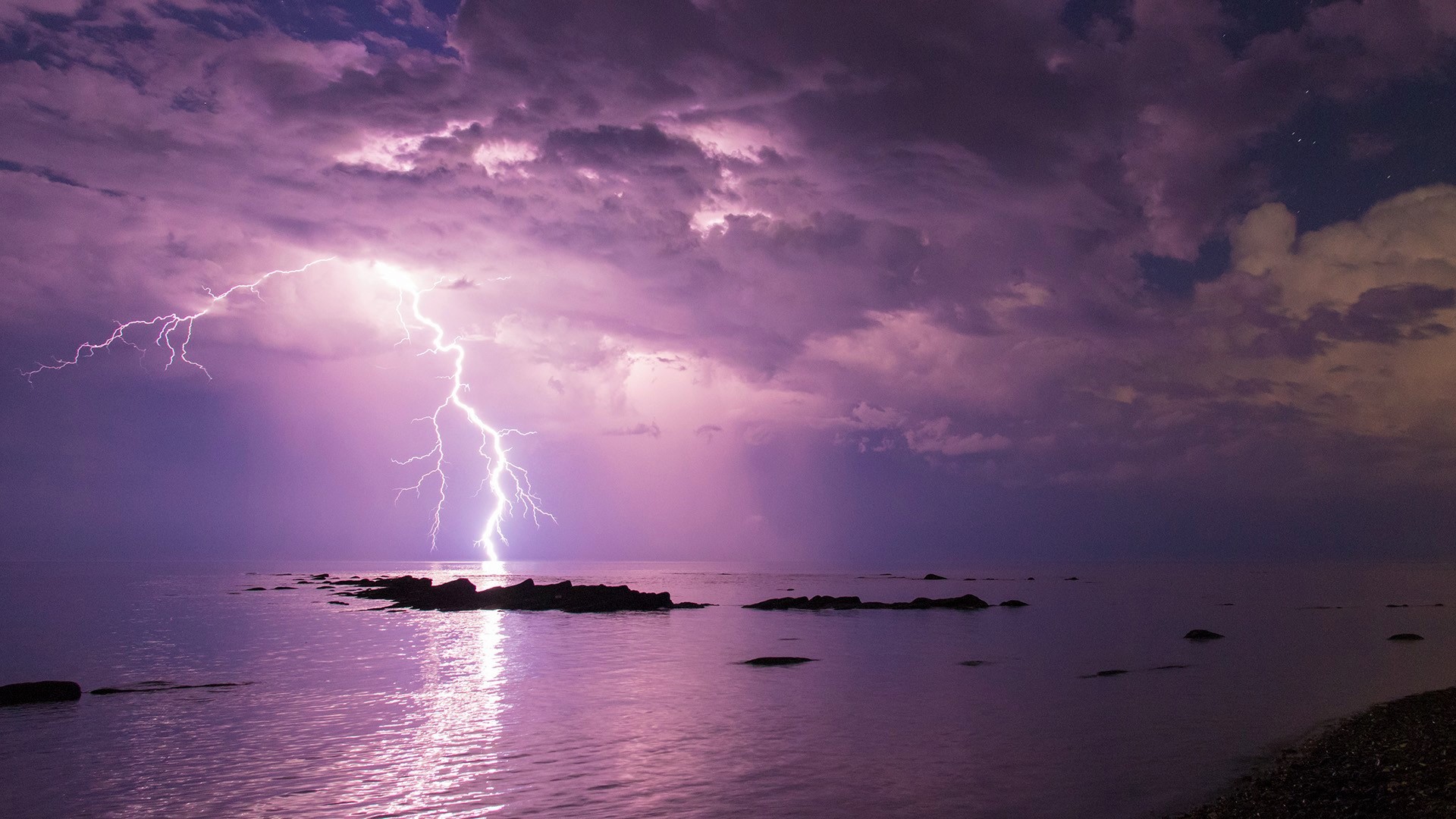 Laden Sie das Blitz, Horizont, Ozean, Lila, Fotografie, Meer, Himmel, Sonnenuntergang-Bild kostenlos auf Ihren PC-Desktop herunter