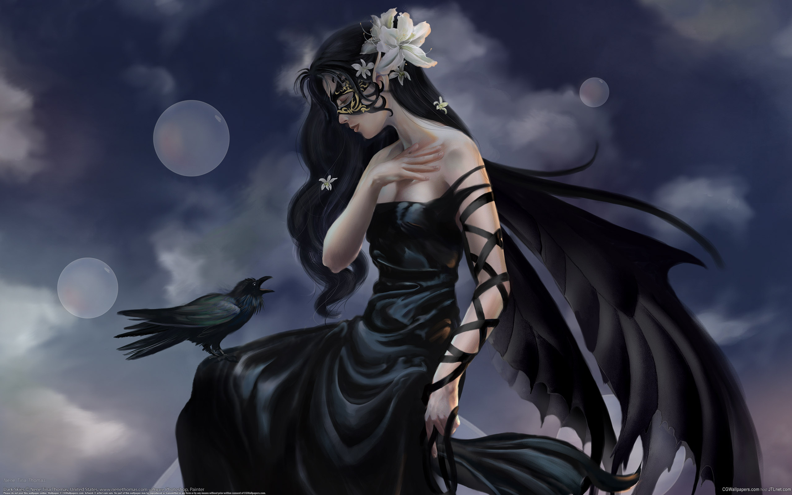 flower, fantasy, dark, gothic, raven