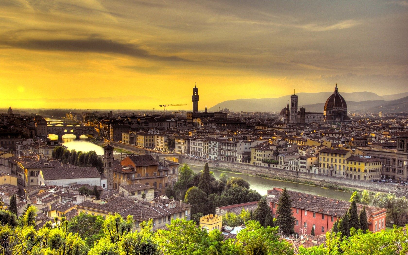 Скачать обои бесплатно Города, Закат, Флоренция, Италия картинка на рабочий стол ПК
