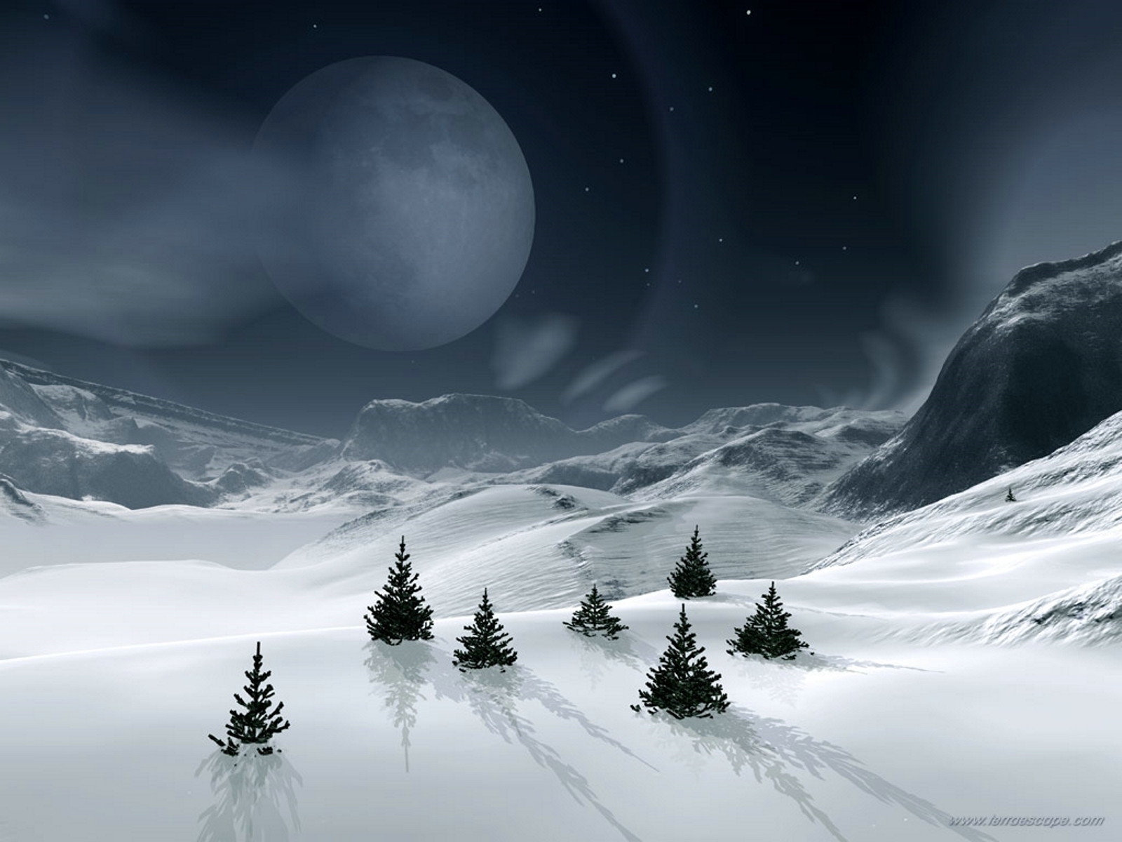 Free download wallpaper Landscape, Fir Trees, Winter, Snow, Planets on your PC desktop