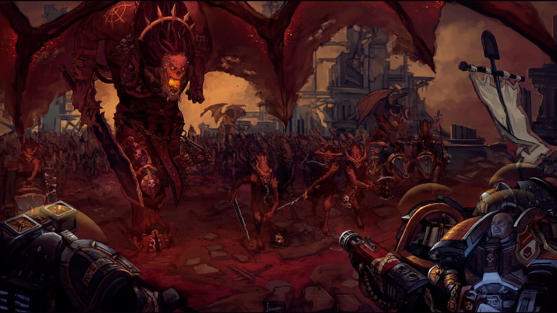 Baixar papel de parede para celular de Warhammer, Guerreiro, Batalha, Demônio, Warhammer 40K, Videogame, Espaço Marinho, Khorne (Warhammer) gratuito.