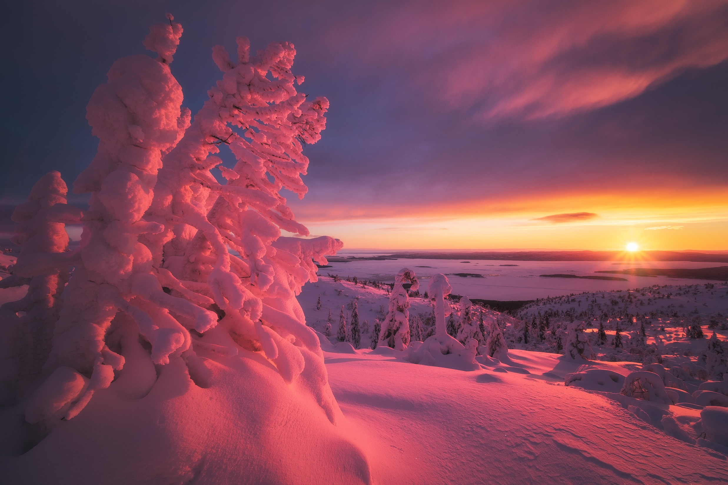 PCデスクトップに風景, 冬, 自然, 雪, 地平線, 日の出, 地球画像を無料でダウンロード