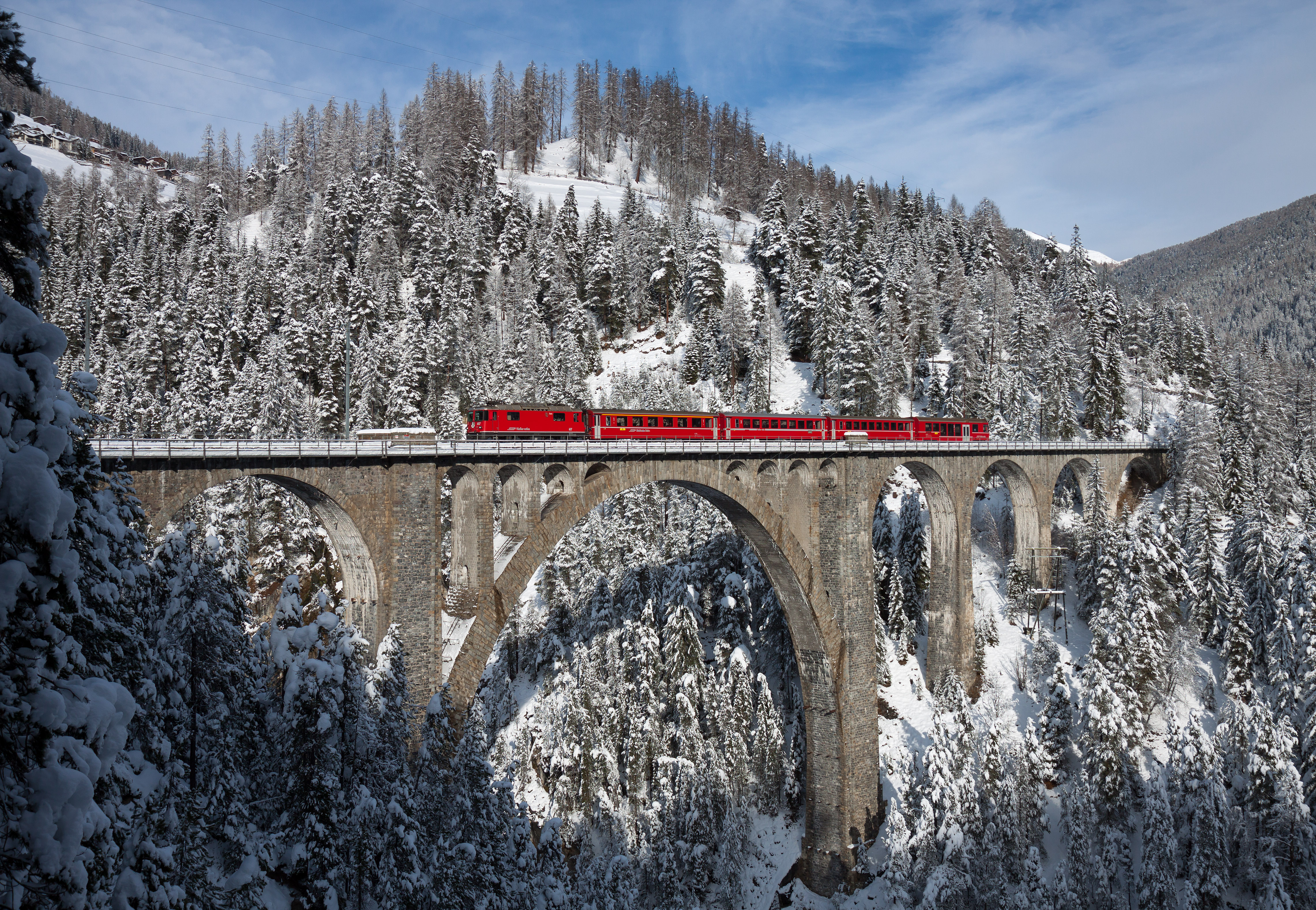 train, vehicles, rhb, snow, winter