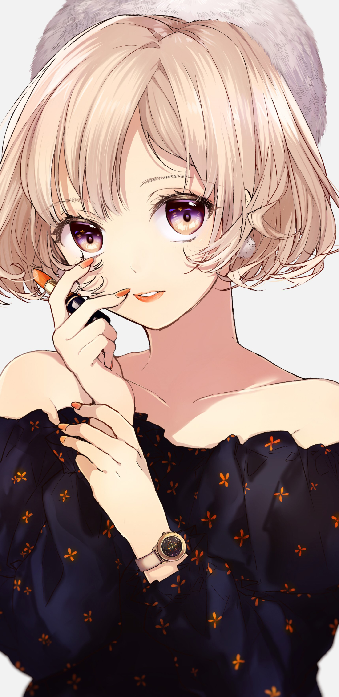 Download mobile wallpaper Anime, Blonde, Hat, Original, Short Hair, Lipstick for free.