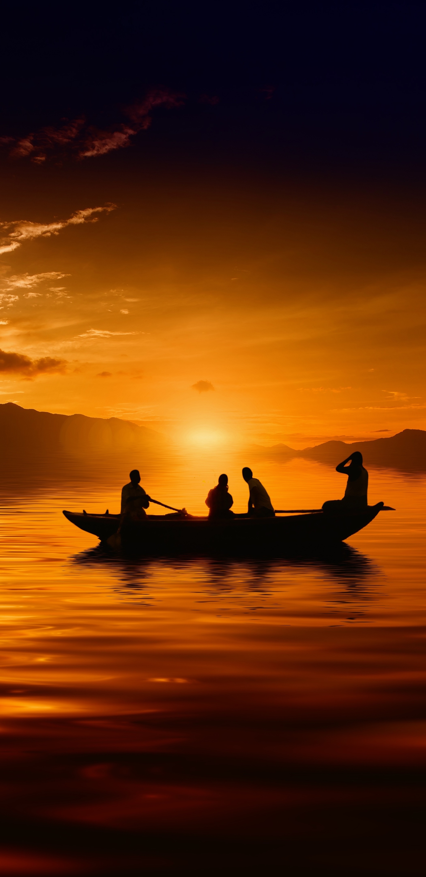 Download mobile wallpaper Sunset, Lake, Silhouette, Canoe, Vehicle, Vehicles for free.