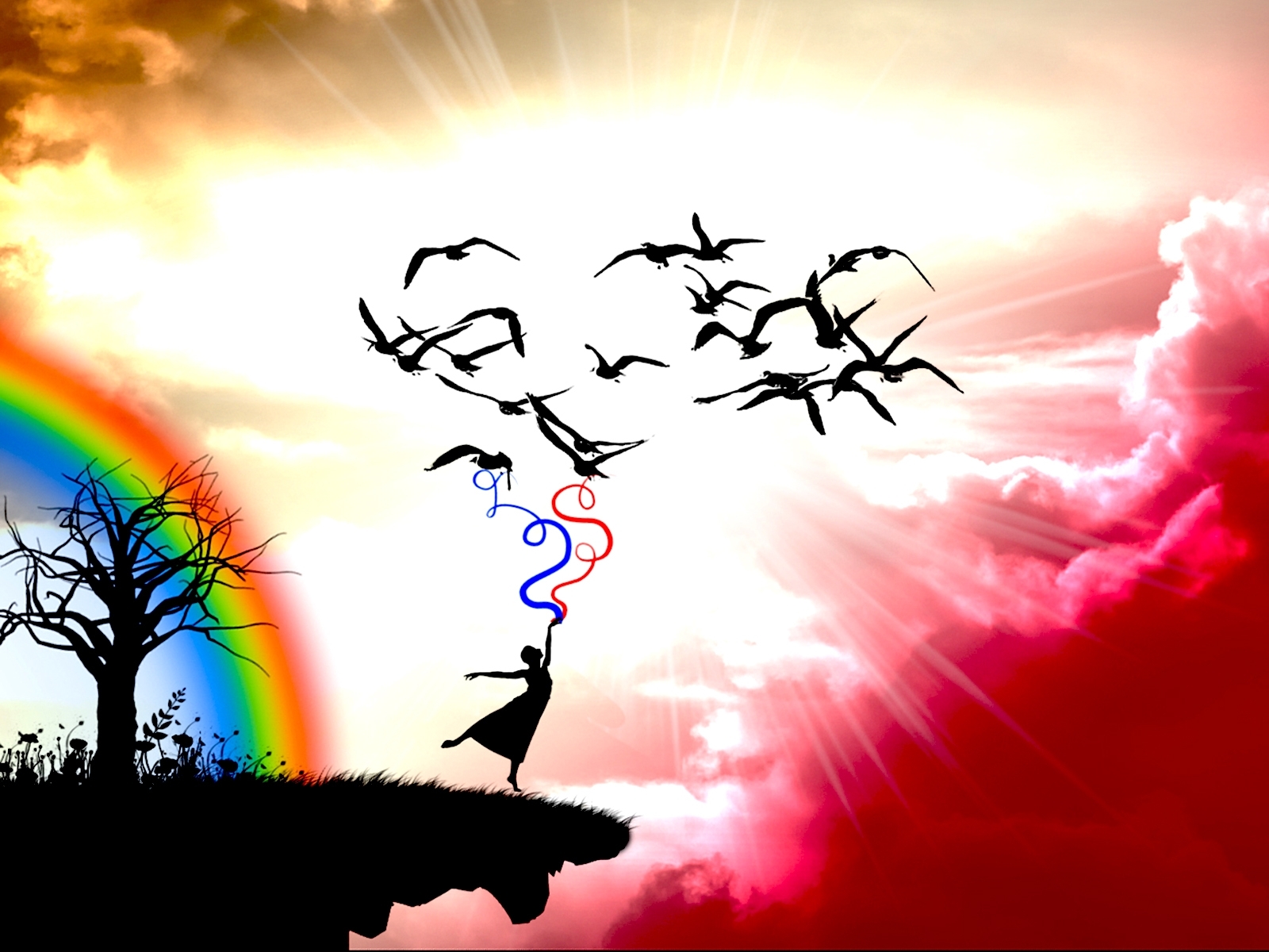 Free download wallpaper Birds, Sky, Art, Pictures on your PC desktop