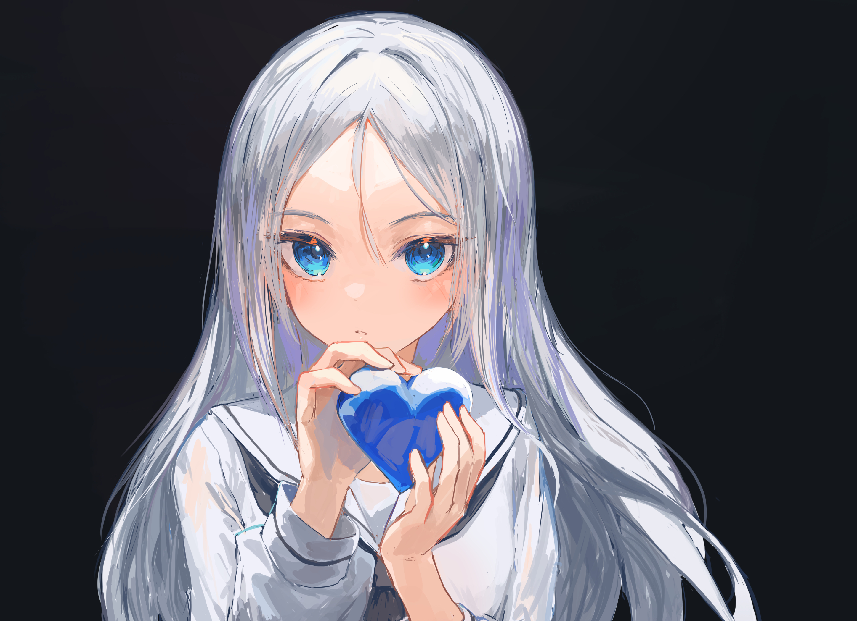 Laden Sie das Mädchen, Graue Haare, Herz, Blaue Augen, Animes-Bild kostenlos auf Ihren PC-Desktop herunter