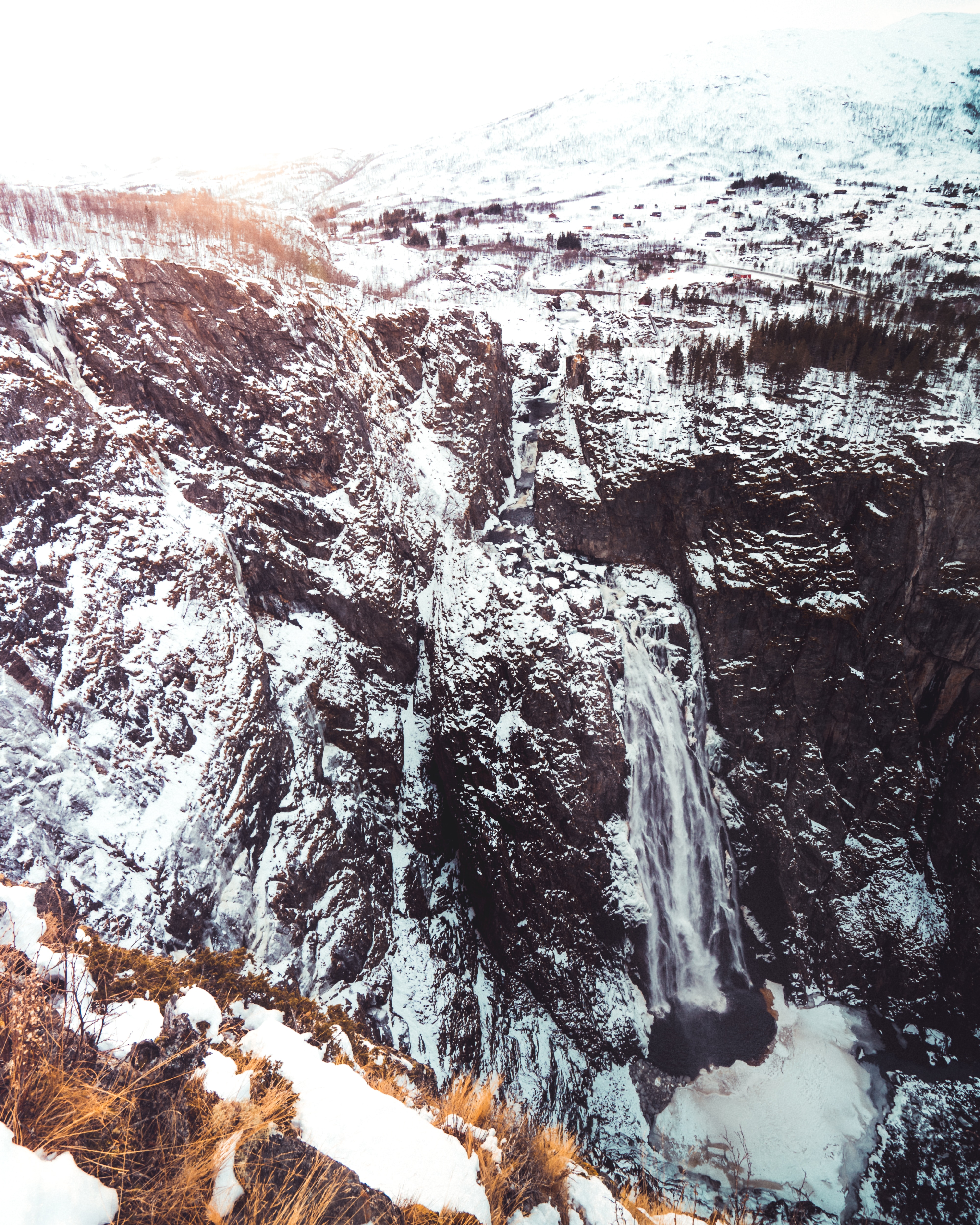 Download mobile wallpaper Precipice, Break, Waterfall, Winter, Snow, Frozen, Landscape, Nature for free.