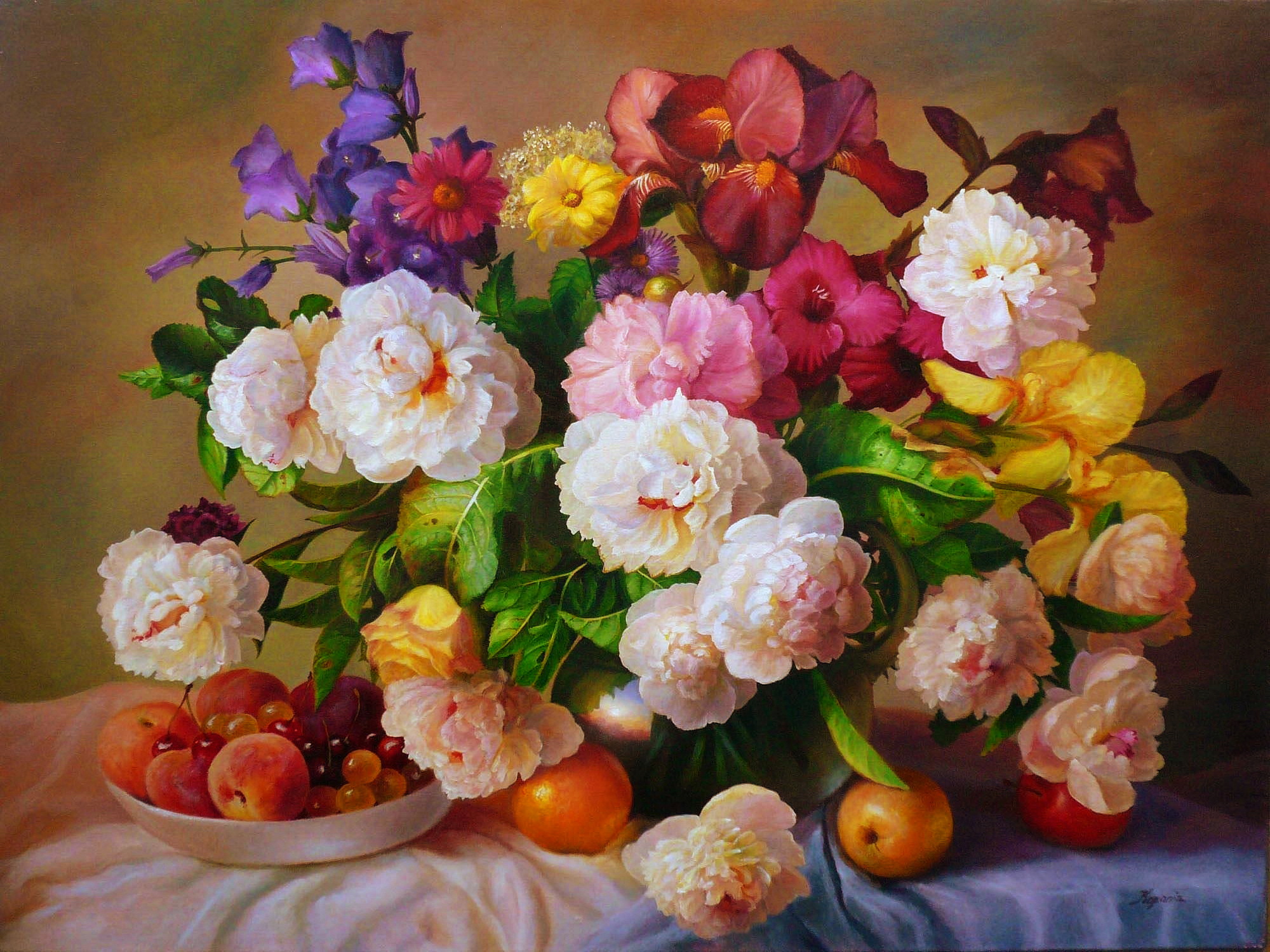 Free download wallpaper Still Life, Flower, Colors, Fruit, Painting, Artistic on your PC desktop