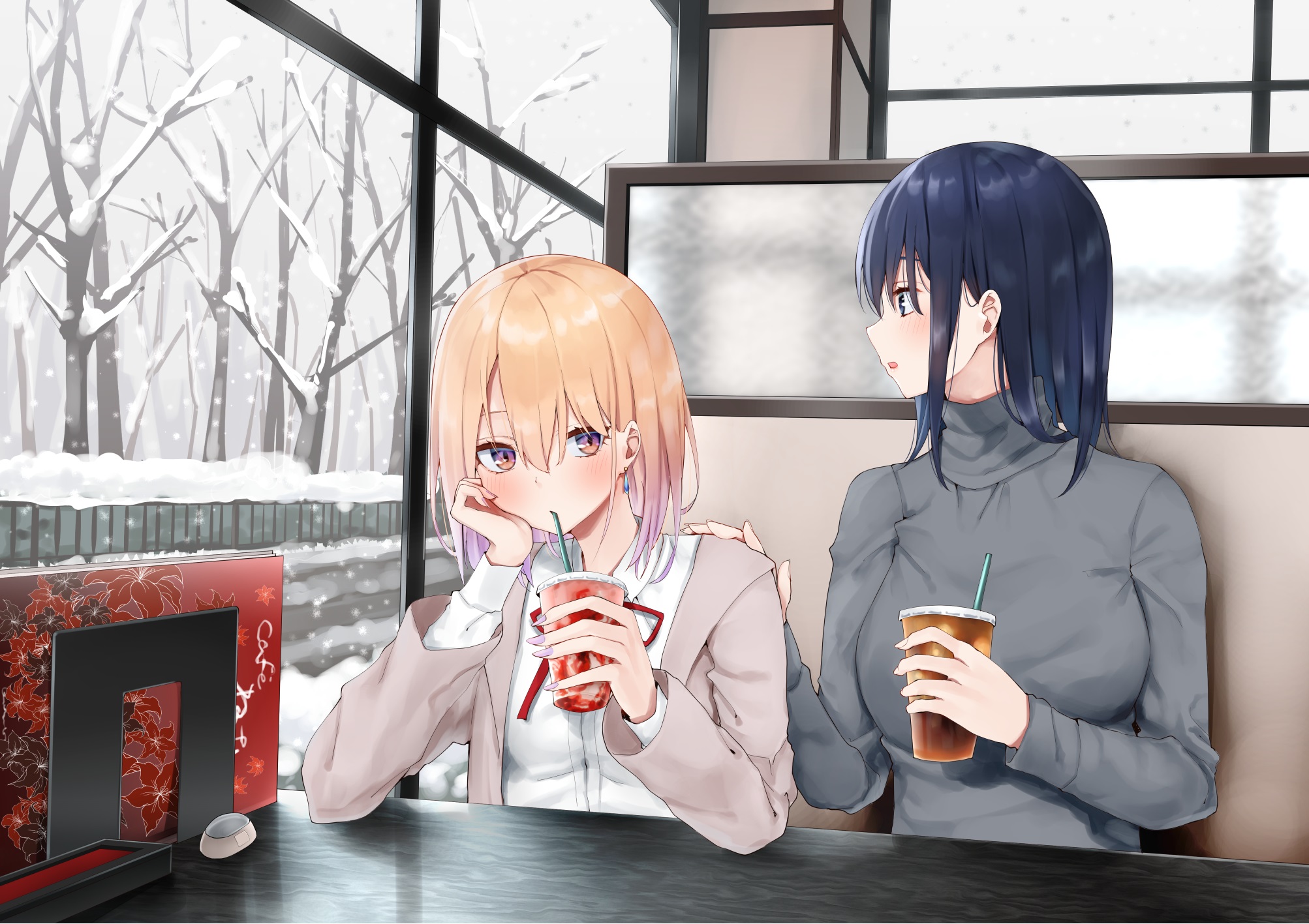 Download mobile wallpaper Anime, Snow, Blonde, Original, Black Hair for free.