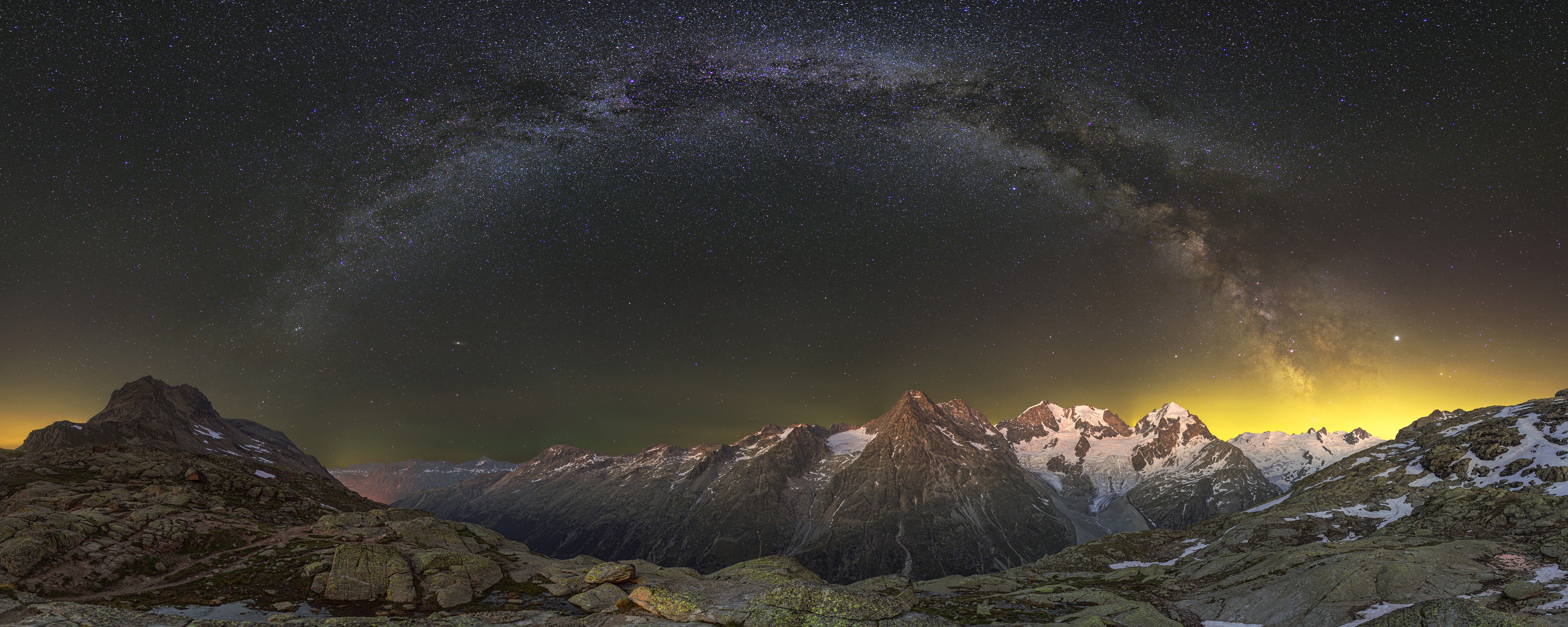 Free download wallpaper Nature, Mountains, Night, Mountain, Starry Sky, Alps, Earth, Panorama on your PC desktop