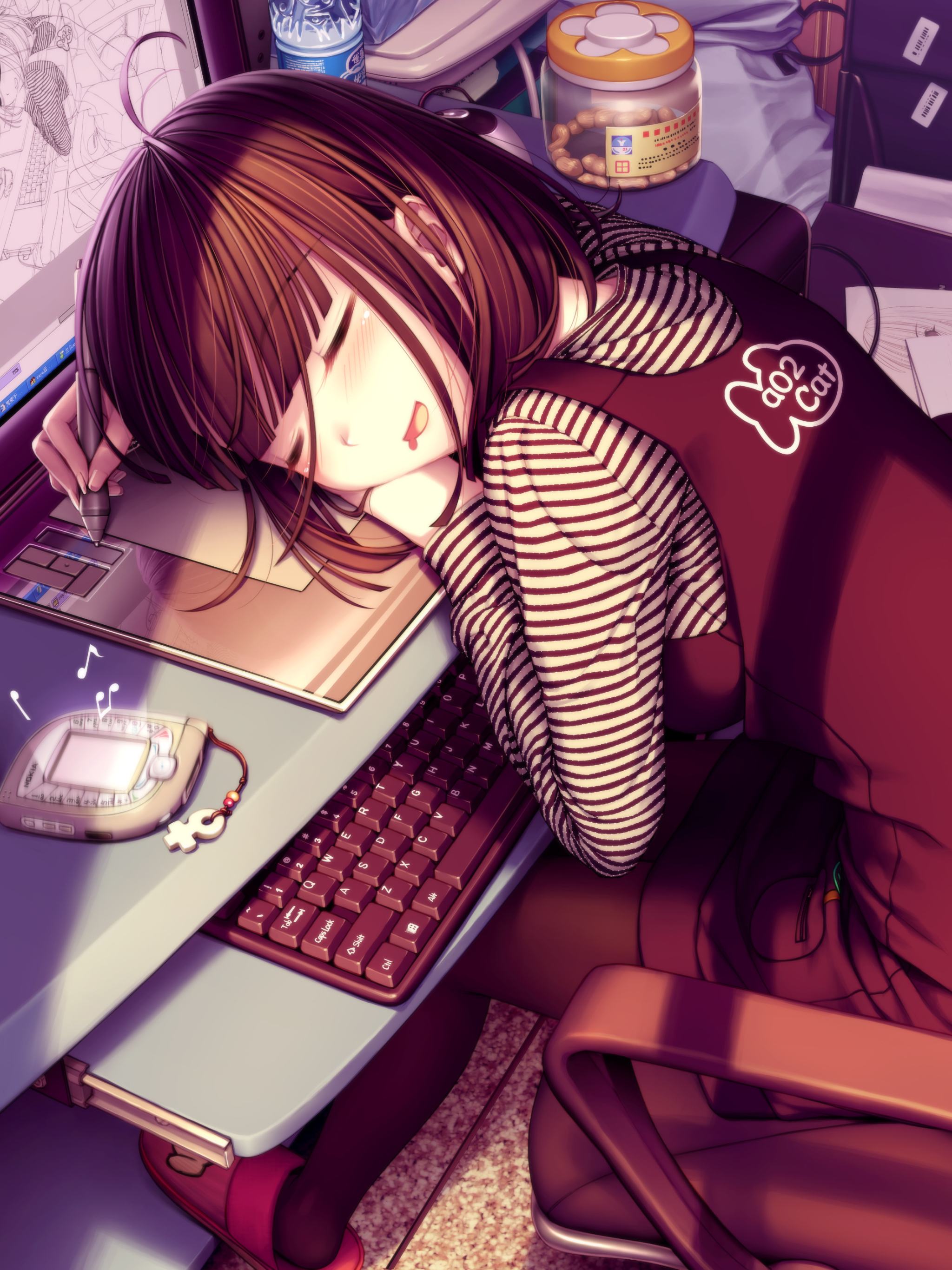 Download mobile wallpaper Anime, Girl, Sleeping, Brown Hair for free.