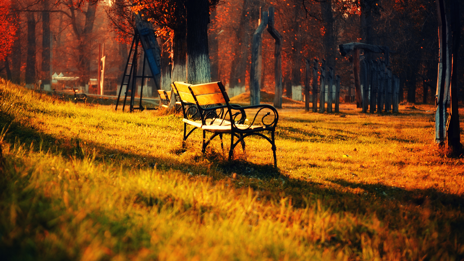 Free download wallpaper Park, Fall, Bench, Sunny, Man Made on your PC desktop