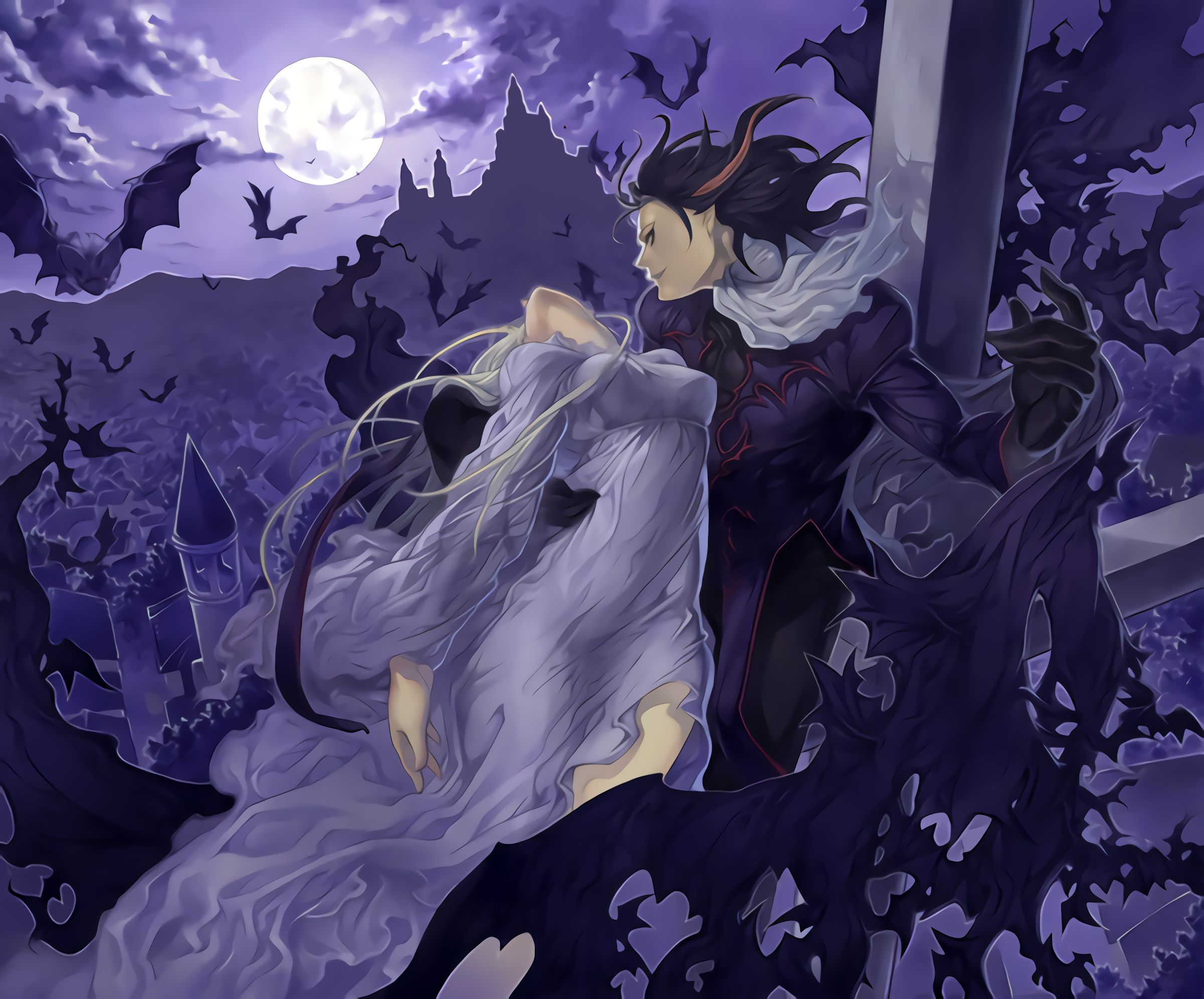 Download mobile wallpaper Fantasy, Moon, Bat, Vampire for free.