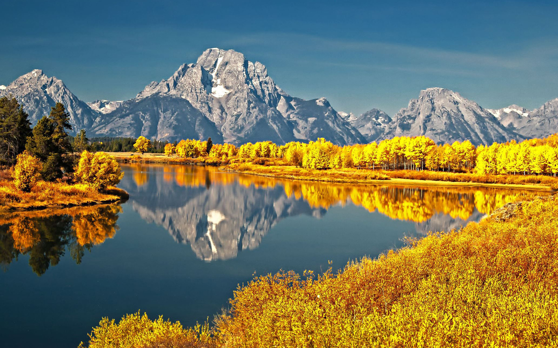 earth, grand teton national park, fall, forest, landscape, mountain, nature, reflection, river, national park