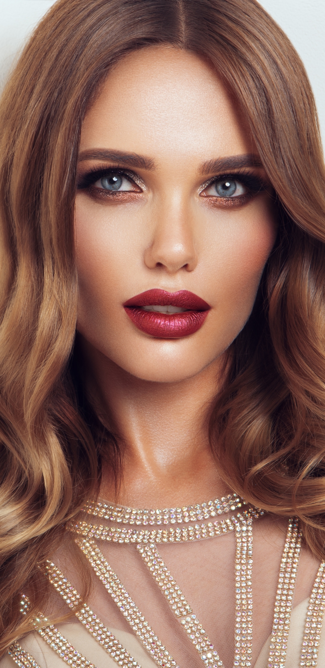 Download mobile wallpaper Face, Brunette, Model, Women, Blue Eyes, Lipstick for free.