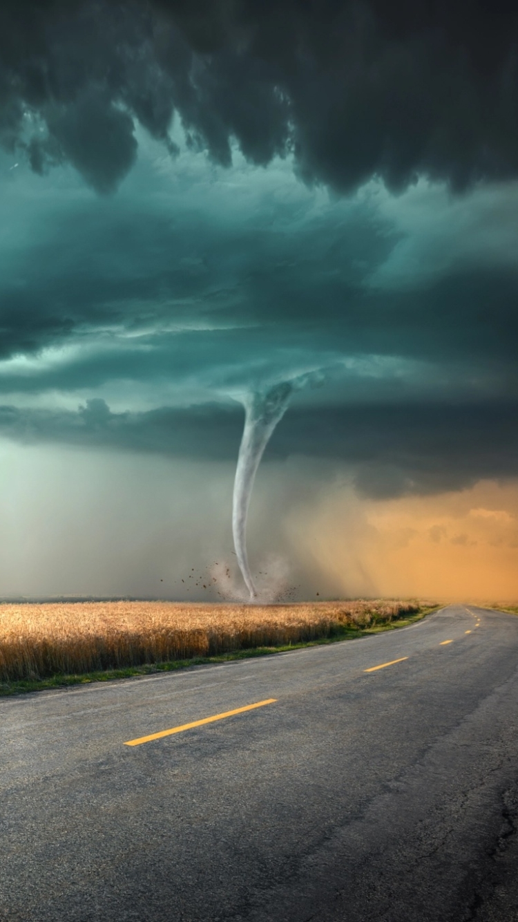 Download mobile wallpaper Road, Earth, Field, Storm, Cloud, Tornado for free.