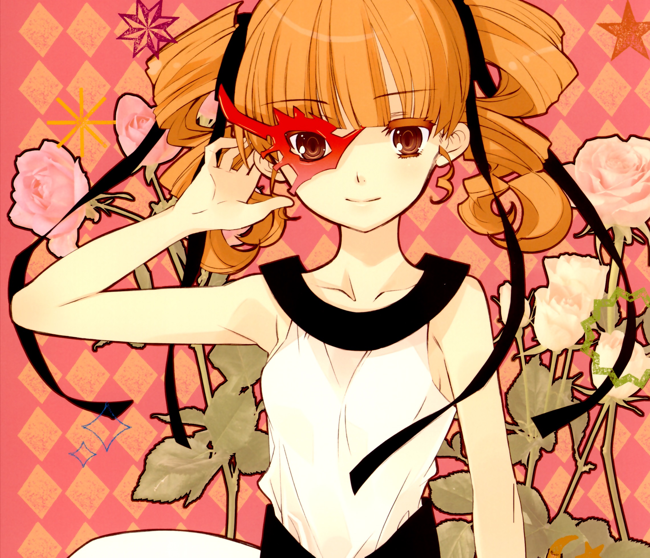 Free download wallpaper Anime, Flower, Mask, Original, Brown Hair, Twintails, Orange Hair on your PC desktop