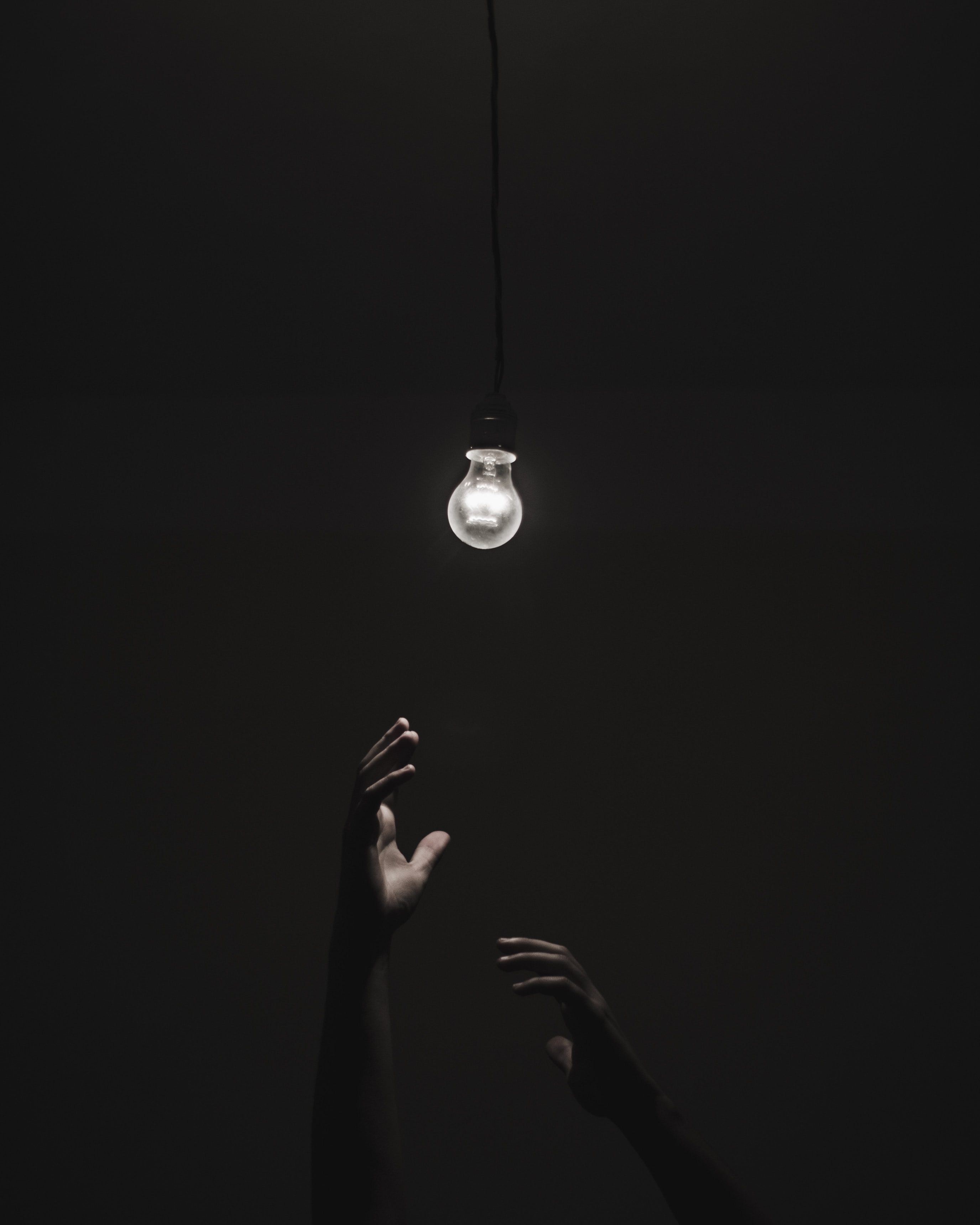 dark, black, hands, illumination, lighting, light bulb