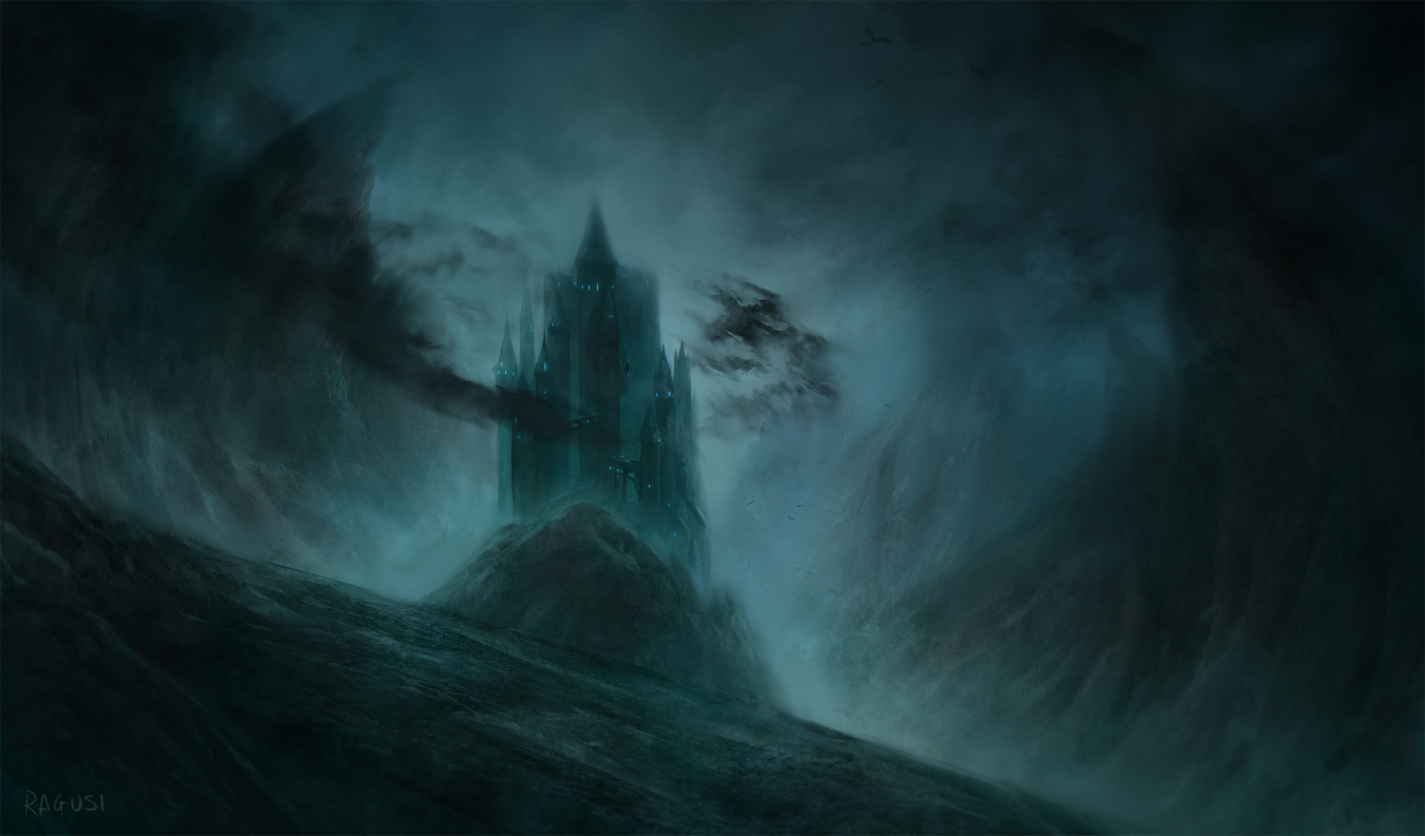 Free download wallpaper Castles, Building, Mountain, Dark, Castle on your PC desktop