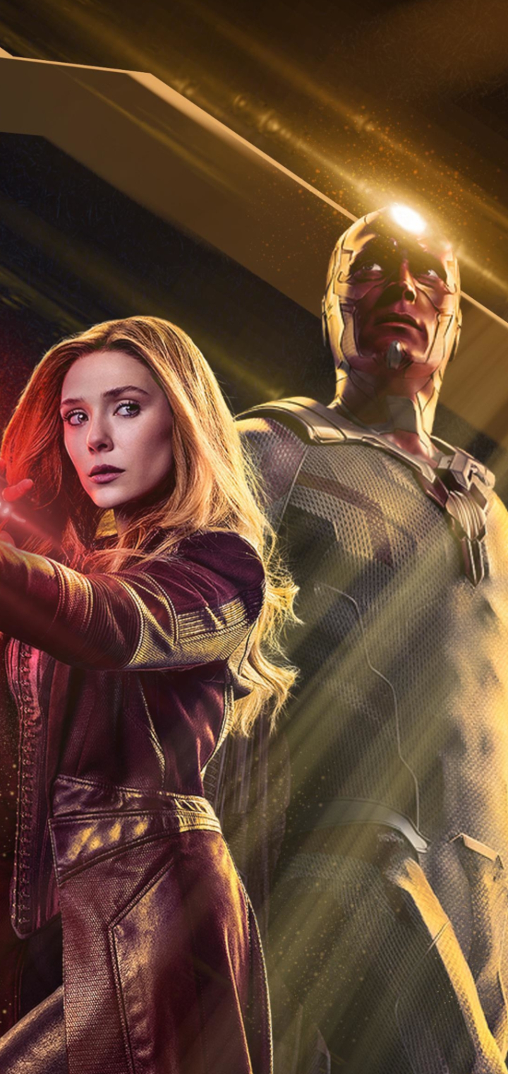 Handy-Wallpaper Fernsehserien, Vision (Marvel Comics), Scharlachrote Hexe, Wanda Maximoff, Elisabeth Olsen, Wandavision kostenlos herunterladen.