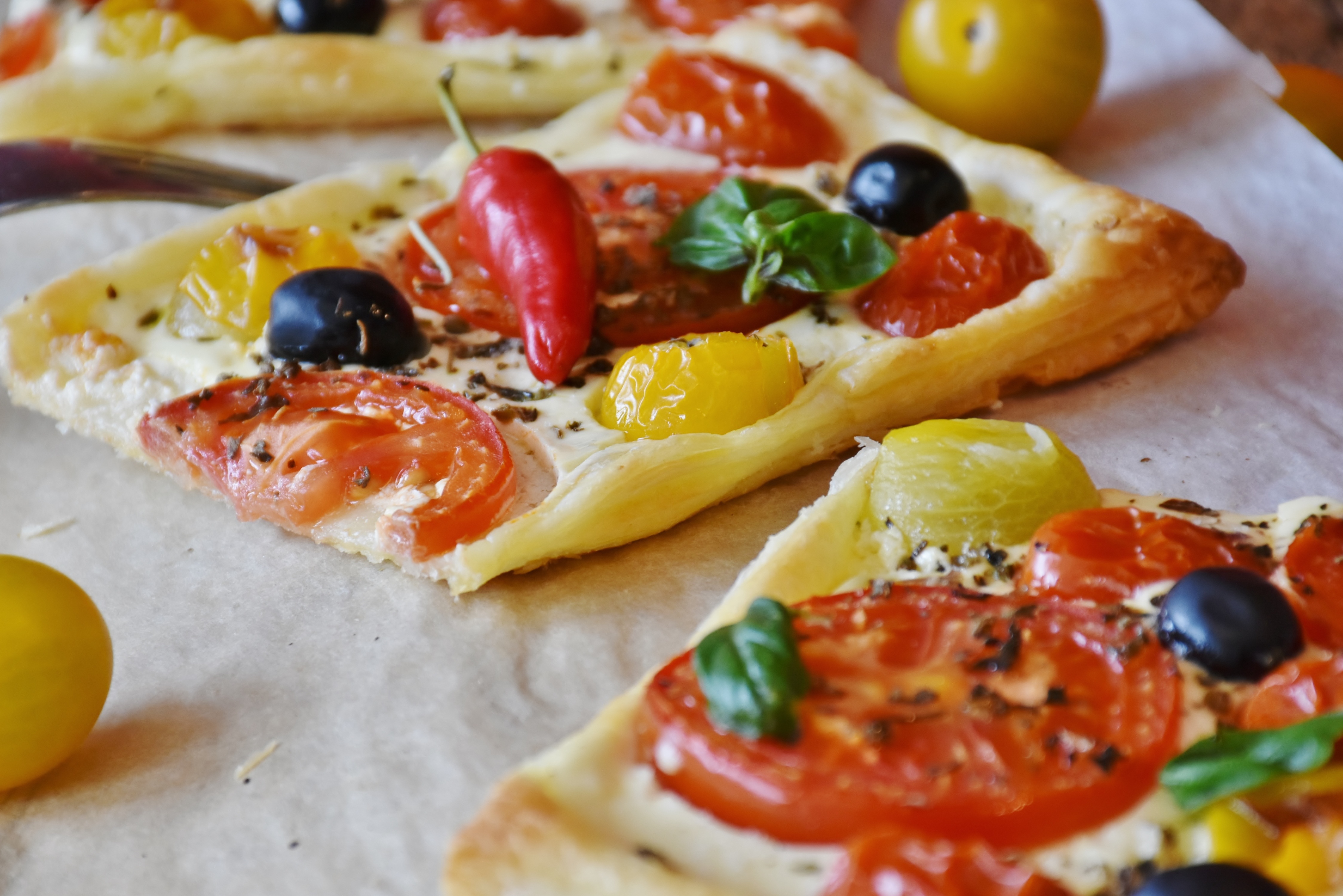 pizza, vegetables, food, cheese, pepper, olives, olvki Full HD