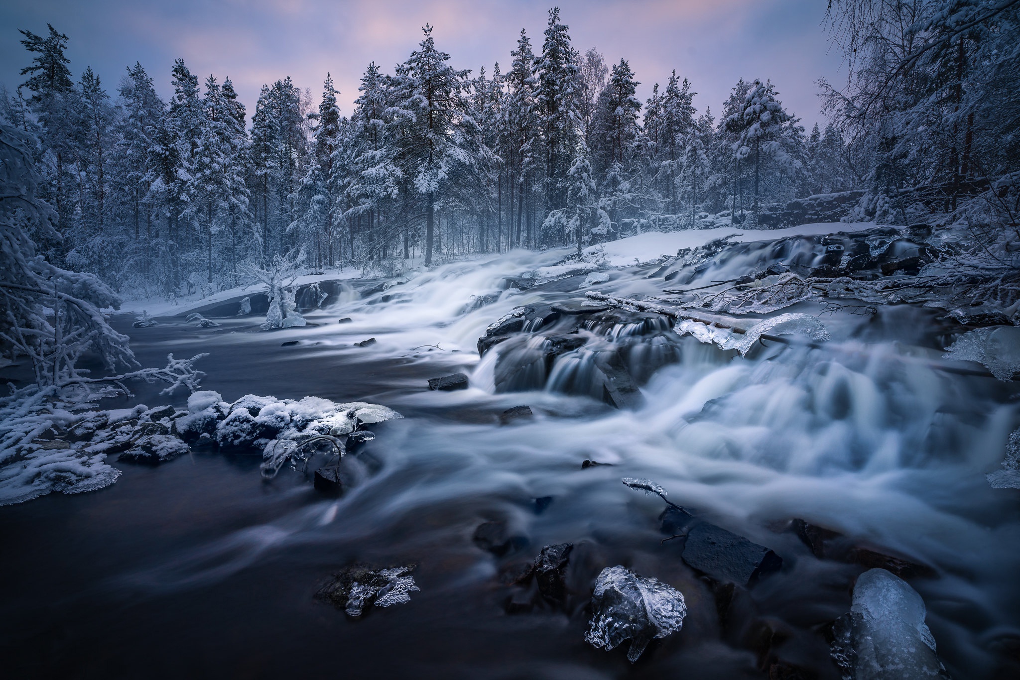 Download mobile wallpaper Winter, Nature, Waterfalls, Waterfall, Earth, Norway, River for free.