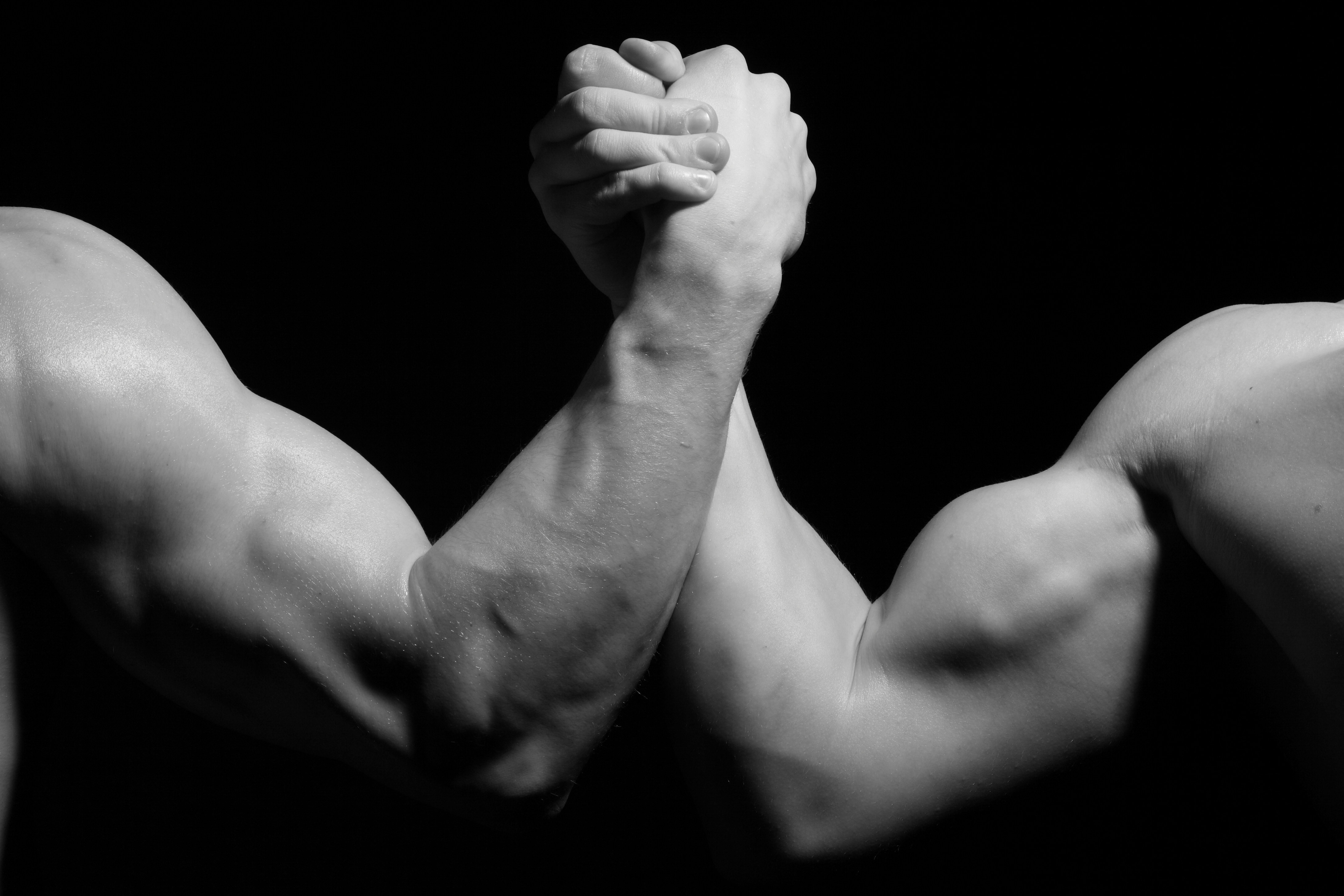 biceps, men, sports, hands, fight, black and white, struggle, arm wrestling