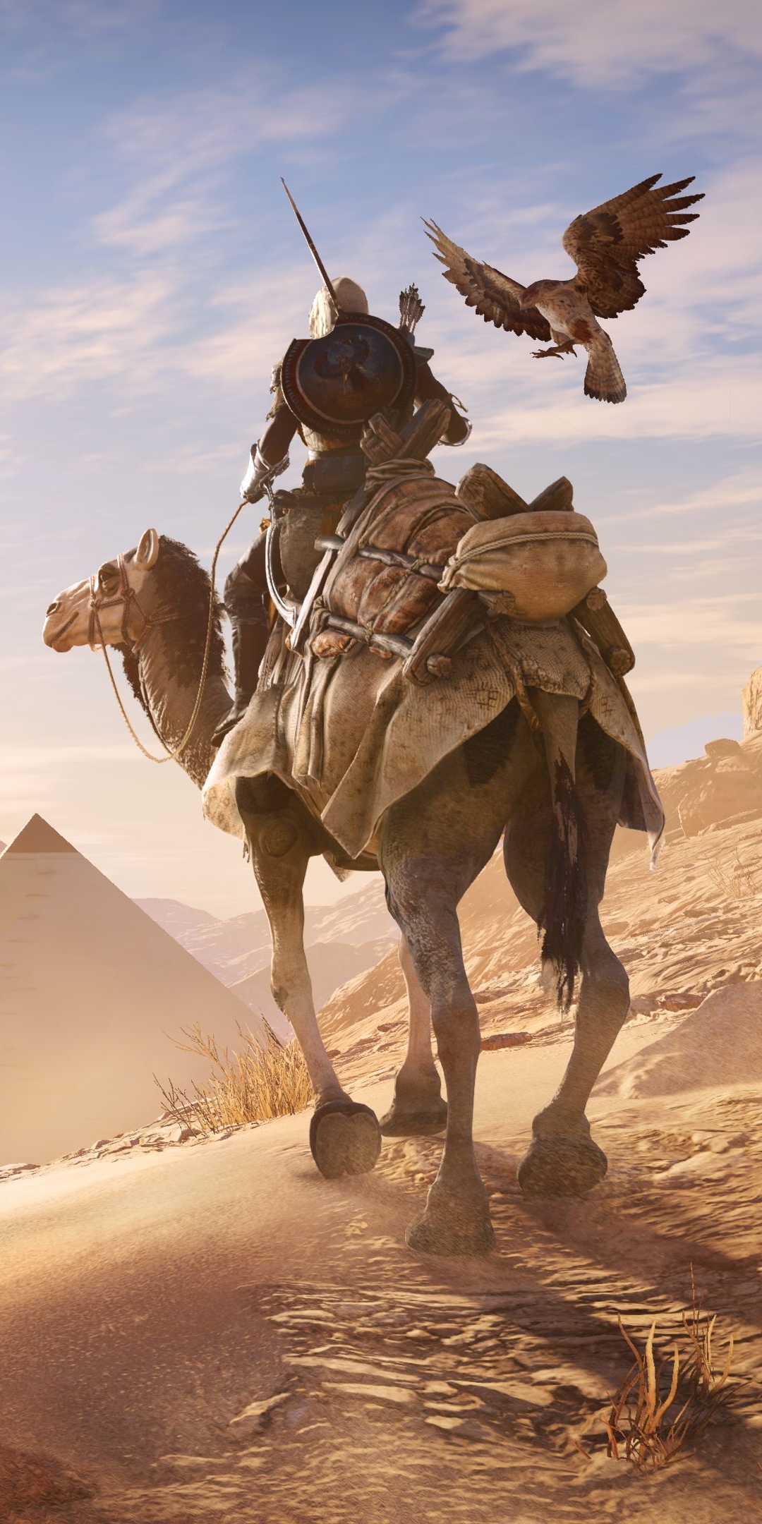 Download mobile wallpaper Assassin's Creed, Eagle, Camel, Video Game, Assassin's Creed Origins, Senu (Assassin's Creed), Bayek Of Siwa for free.