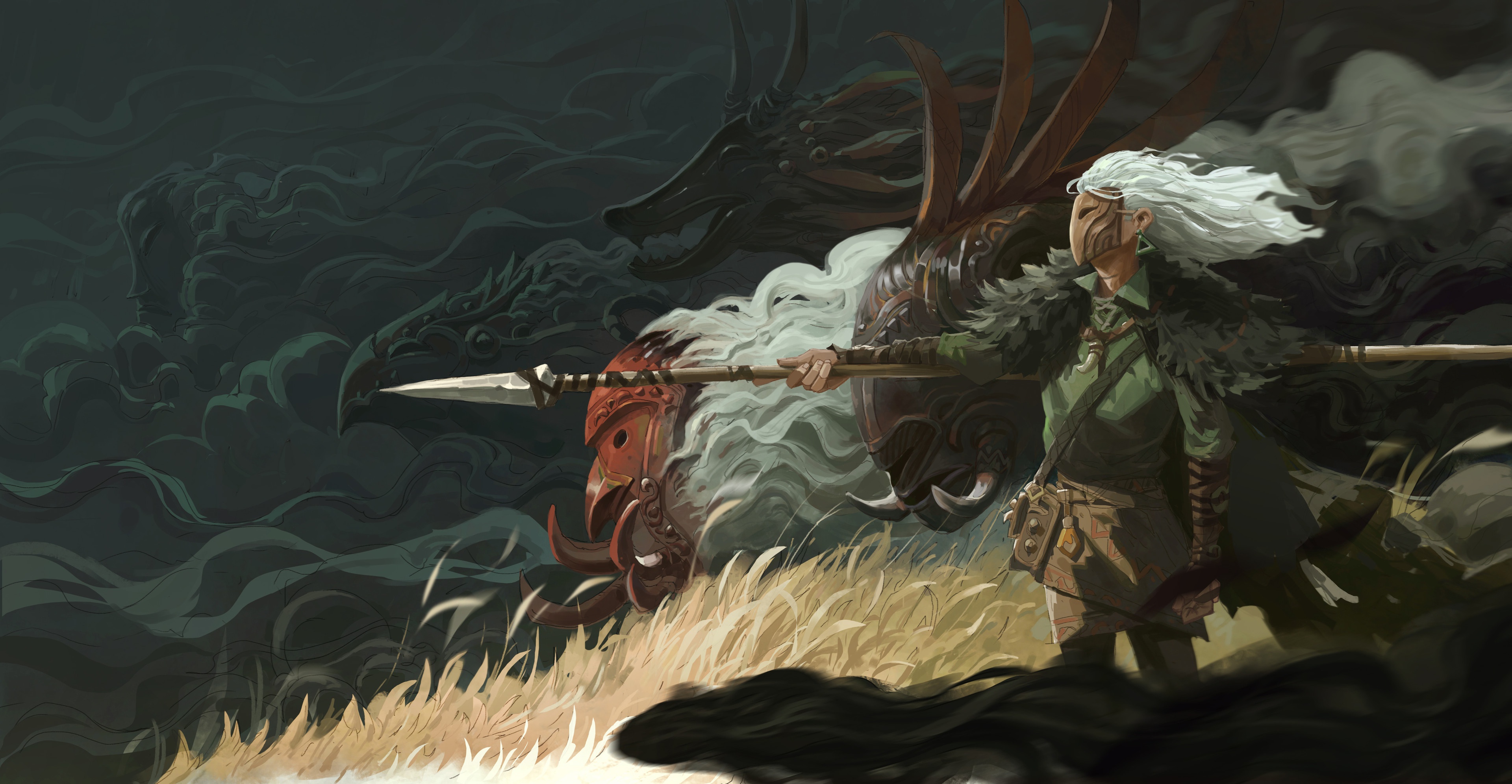 Free download wallpaper Fantasy, Warrior, Spirit, Spear on your PC desktop