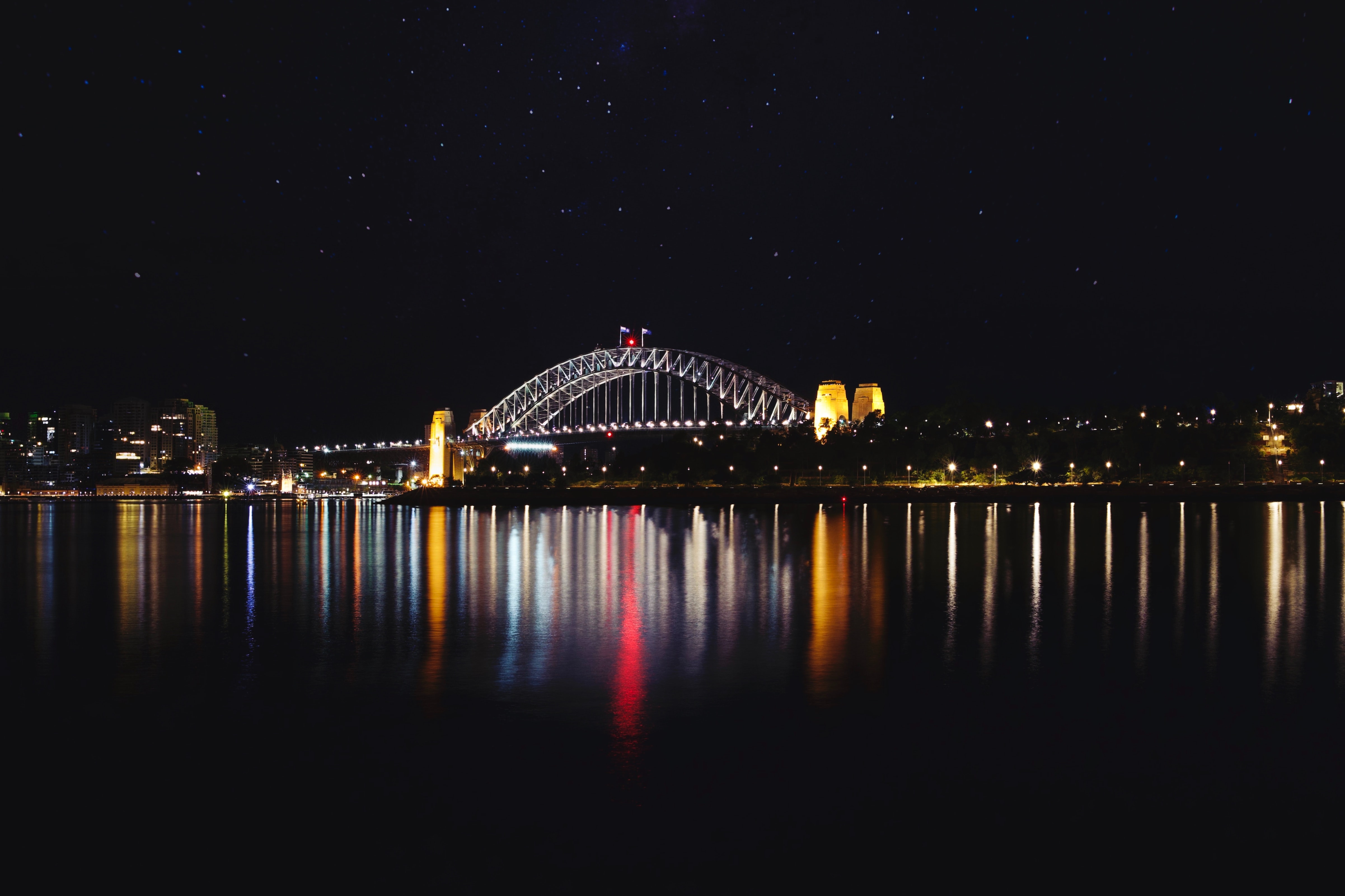 Download mobile wallpaper Cities, Rivers, Bridge, Illumination, Backlight, Night for free.