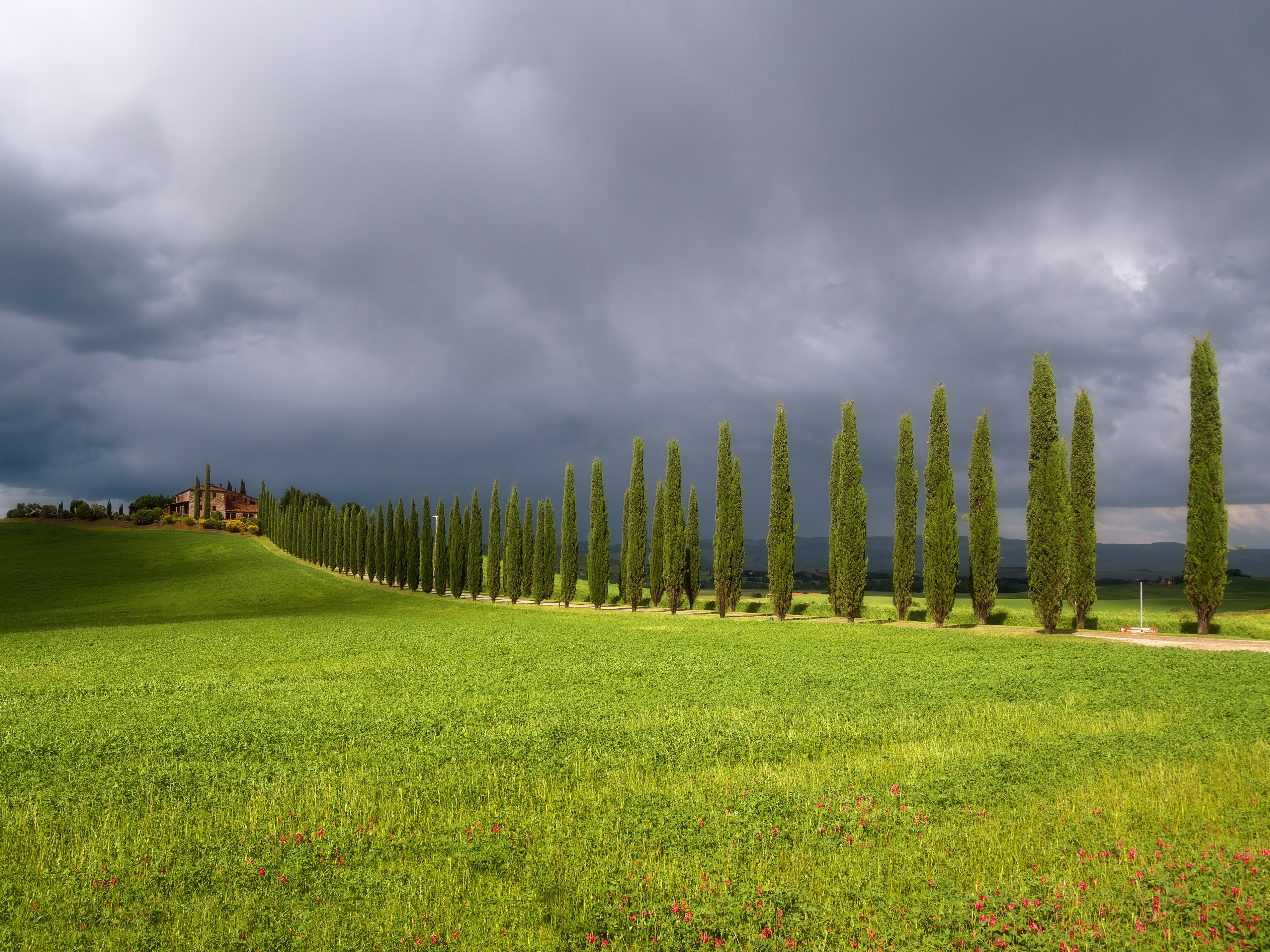 Download mobile wallpaper Landscape, Grass, Italy, House, Cloud, Photography, Tuscany, Tree Lined for free.