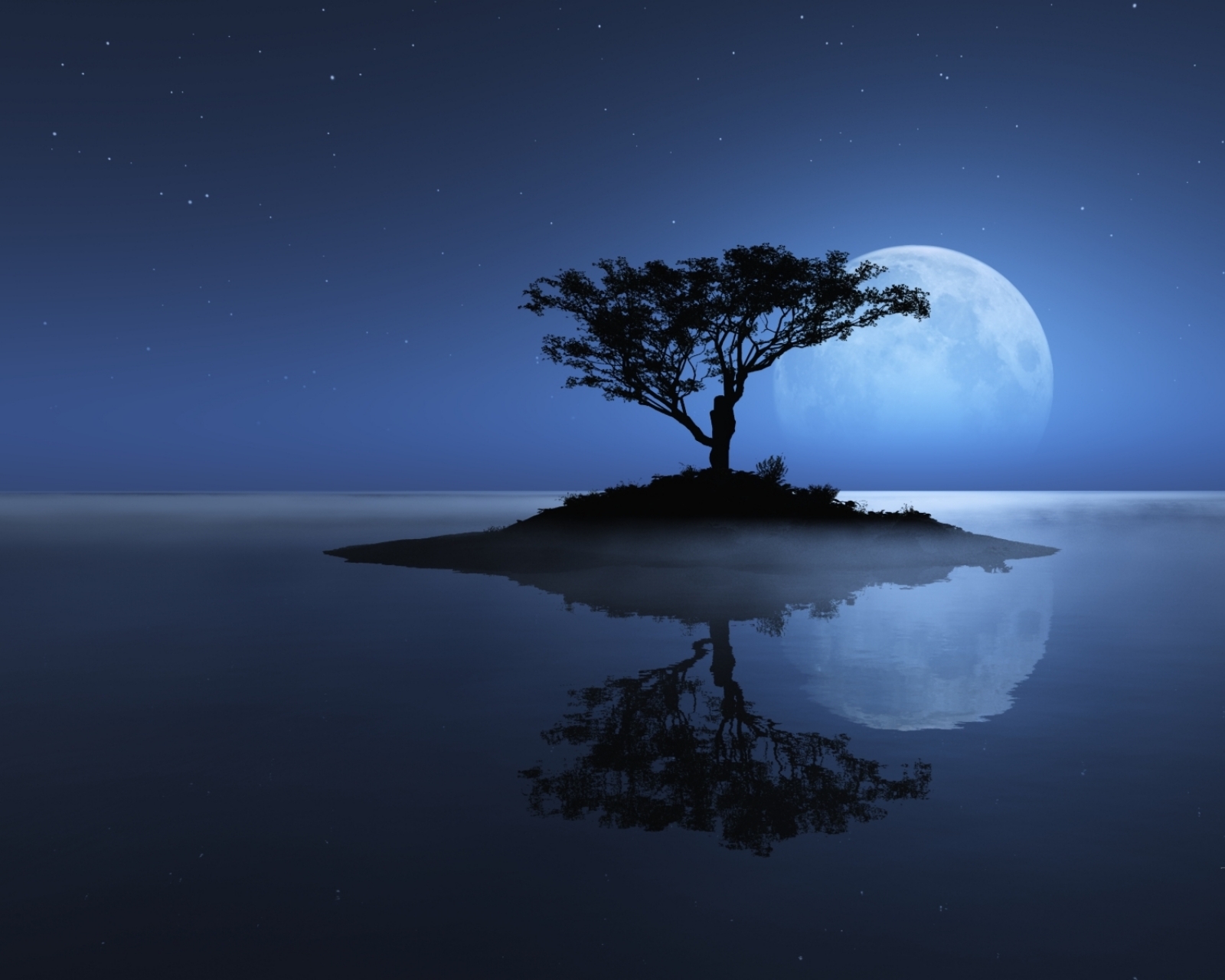 Laden Sie das Wasser, Bäume, Sterne, Mond, Baum, Insel, Nacht, Erde/natur-Bild kostenlos auf Ihren PC-Desktop herunter