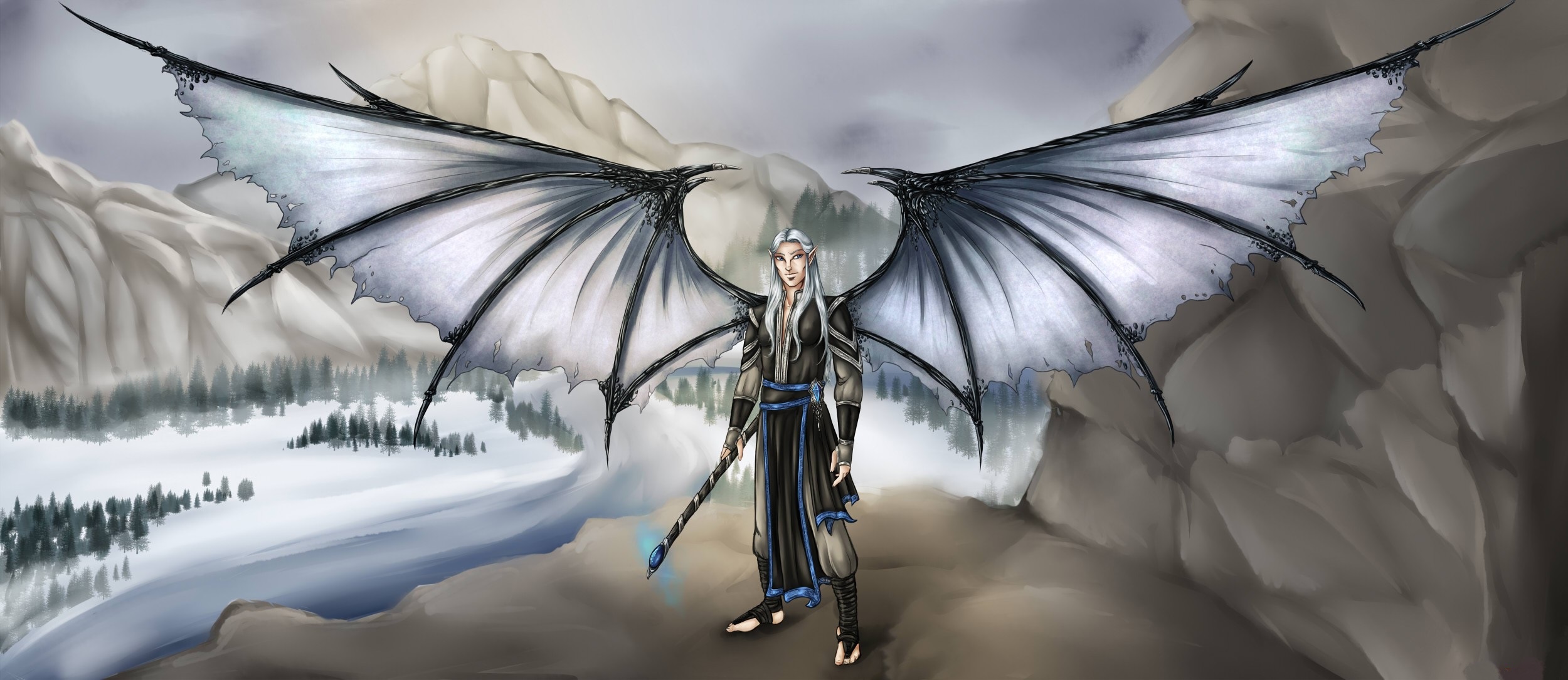 Download mobile wallpaper Fantasy, Wings, Elf, Demon for free.
