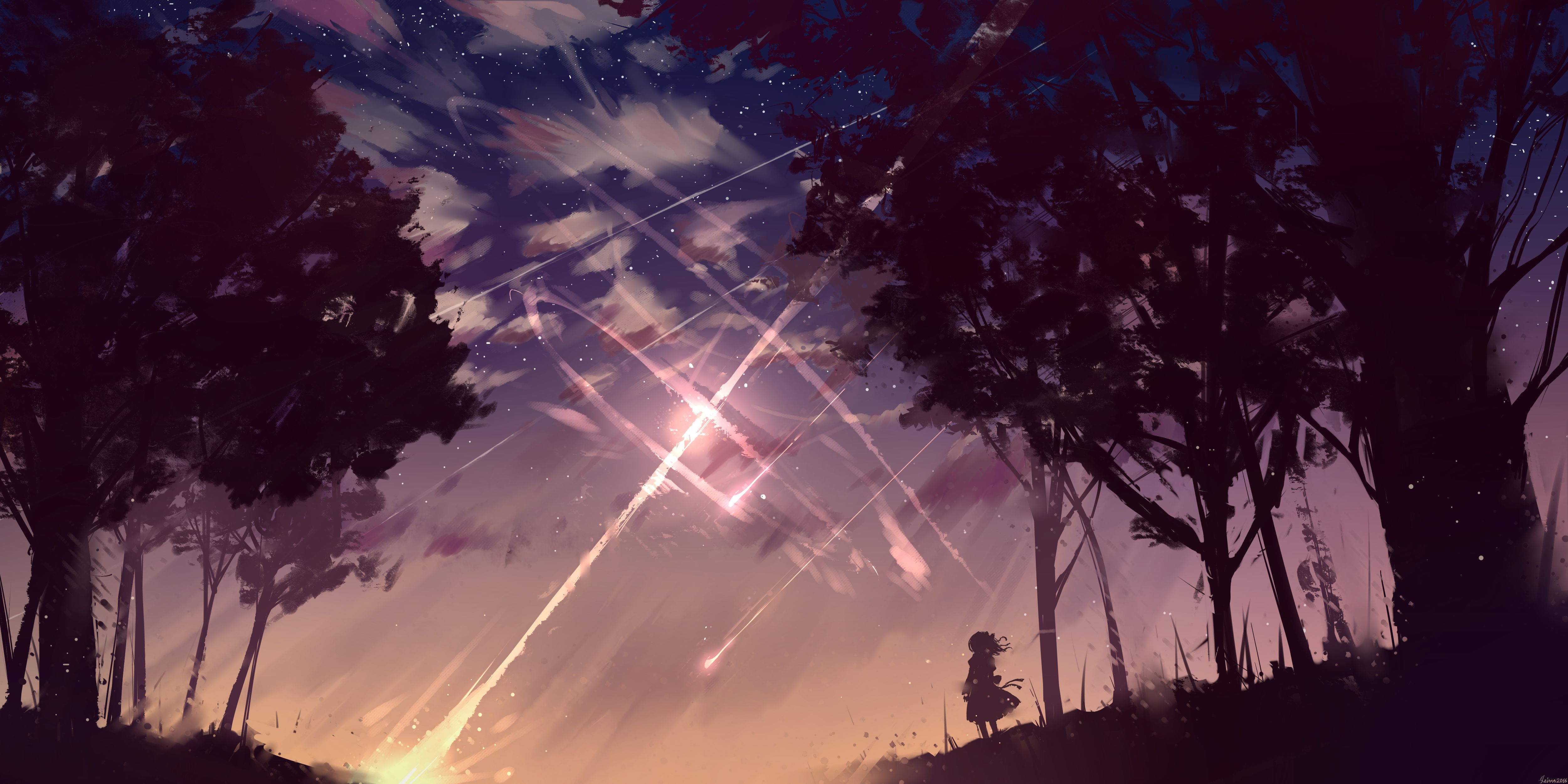 893943 скачать картинку метеор, закат, аниме, оригинал, падающая звезда - обои и заставки бесплатно