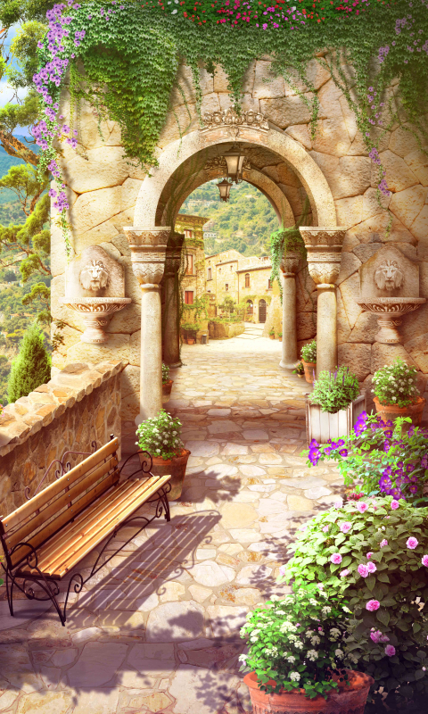 Download mobile wallpaper Italy, Painting, Artistic, Columns for free.