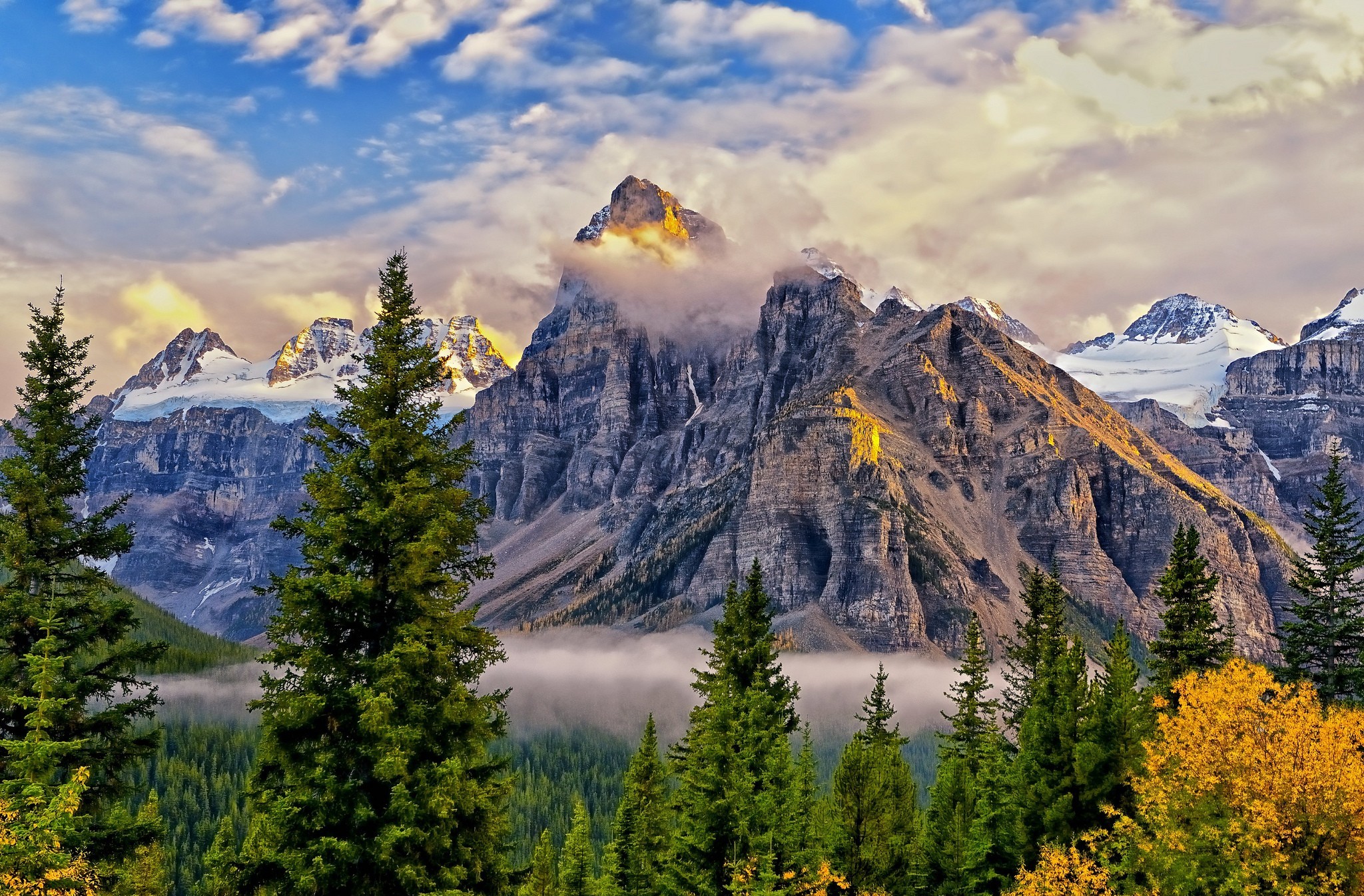 Free download wallpaper Mountains, Mountain, Tree, Fog, Earth, Cloud on your PC desktop