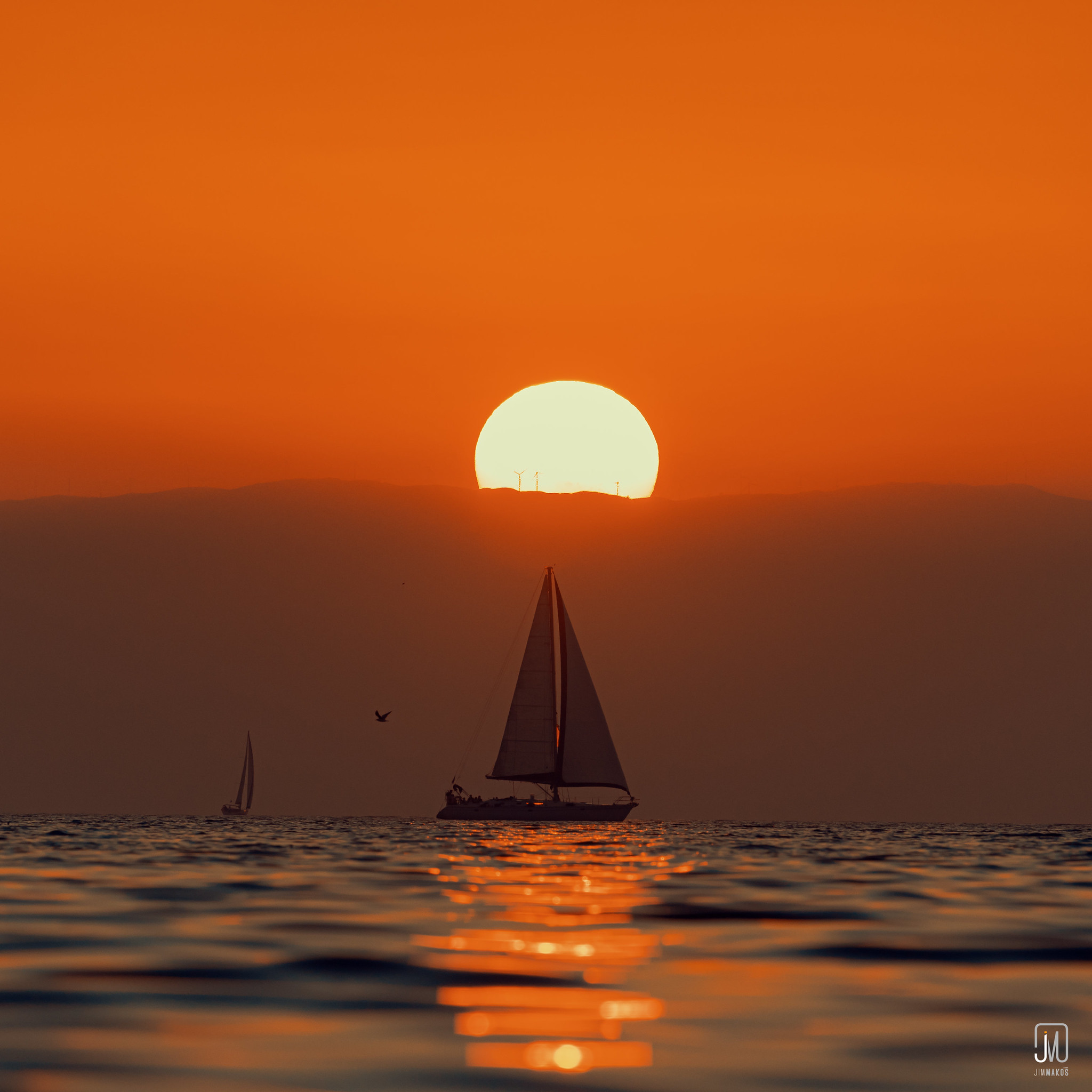 sailboat, sunset, sea, sun, glare, miscellanea, miscellaneous, sailfish