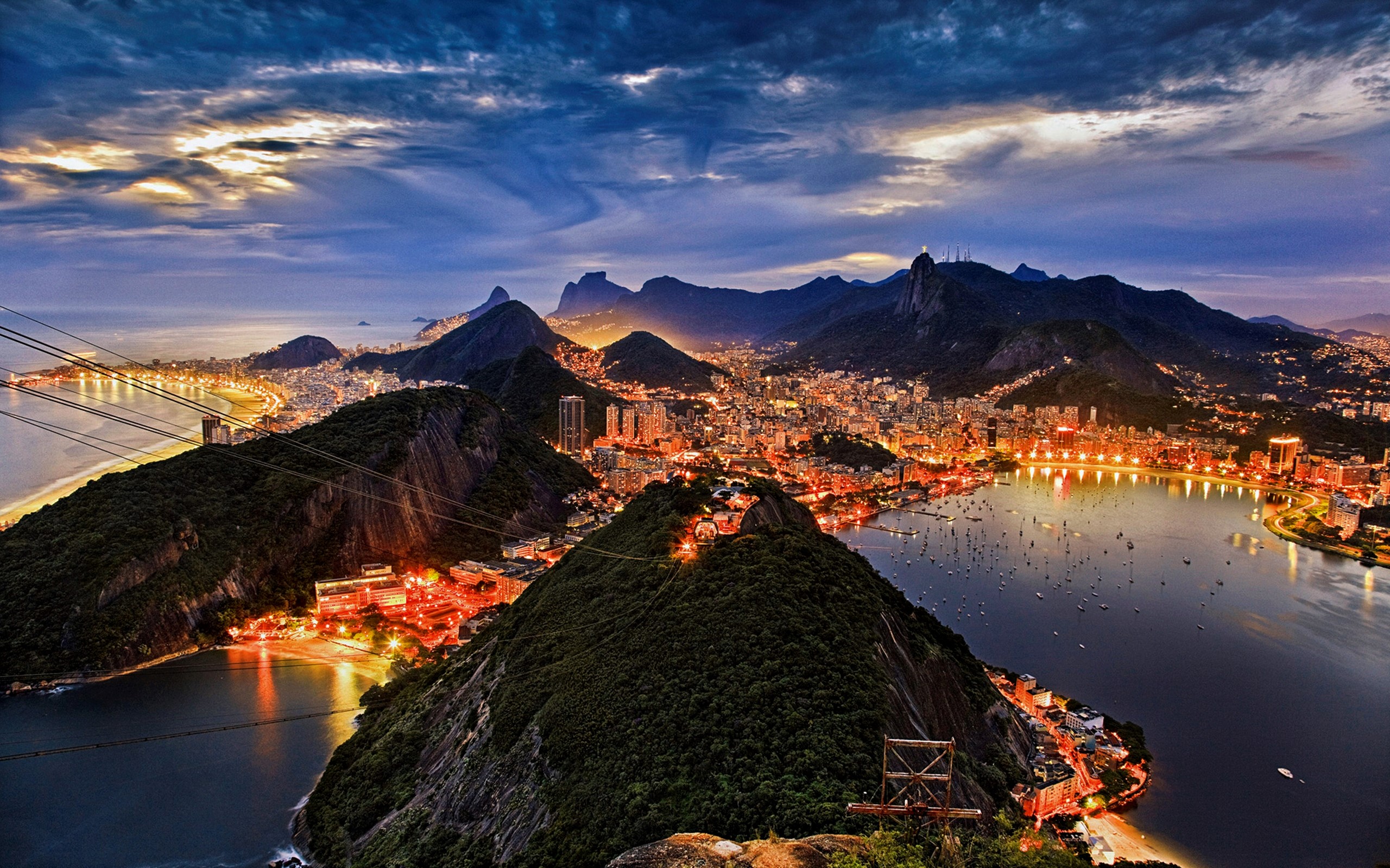422463 завантажити шпалери створено людиною, ріо де жанейро, бразилія, місто, міський пейзаж, горизонт, світло, гора, ніч, небо, міста - заставки і картинки безкоштовно