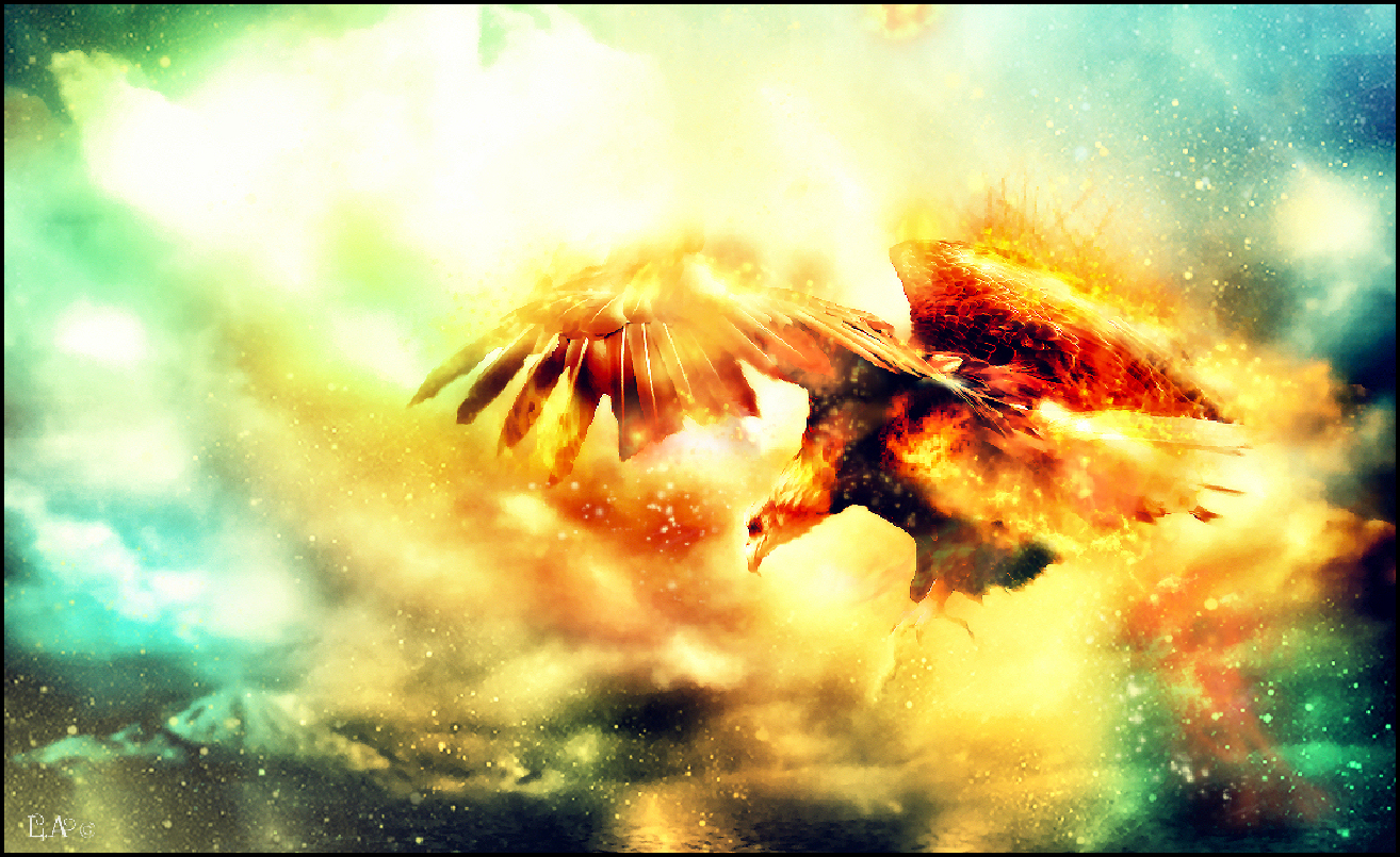 Download mobile wallpaper Fantasy, Fire, Animal, Wings, Eagle for free.