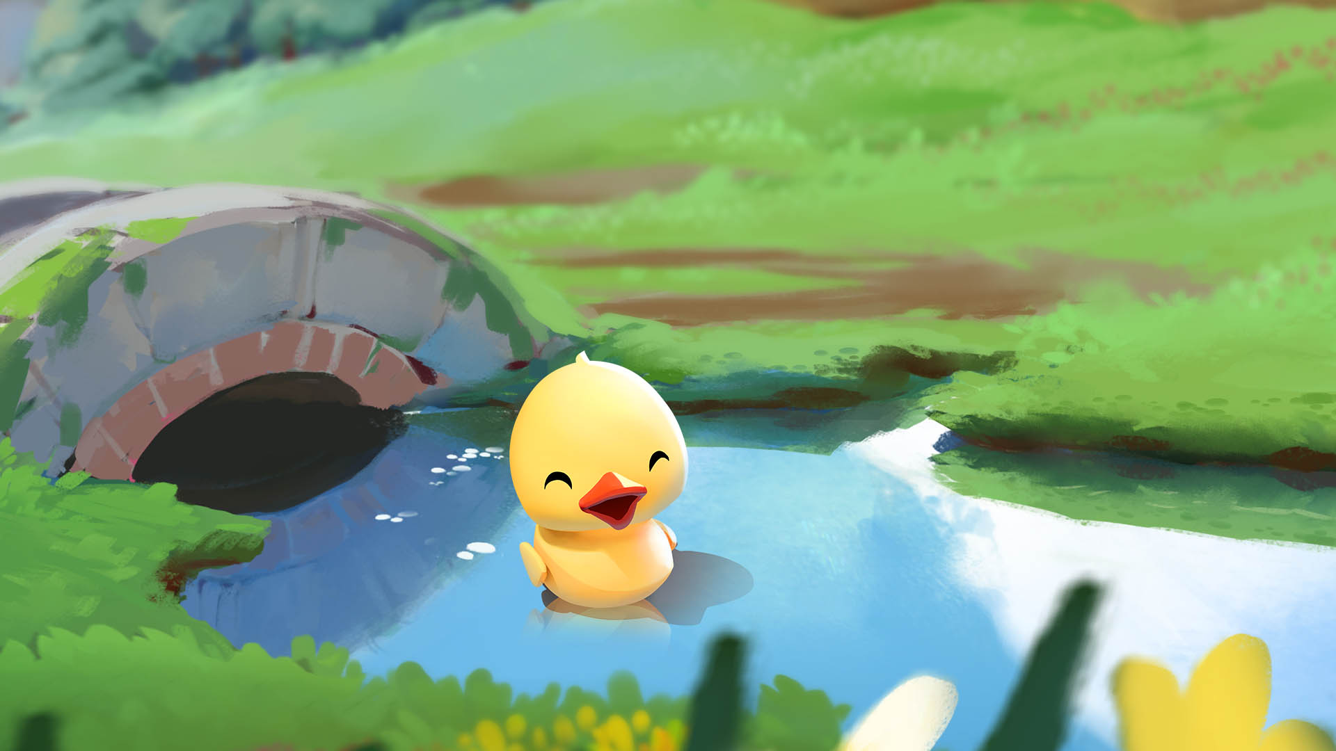 Delightful phone wallpaper featuring a joyful duckling in a serene farm setting